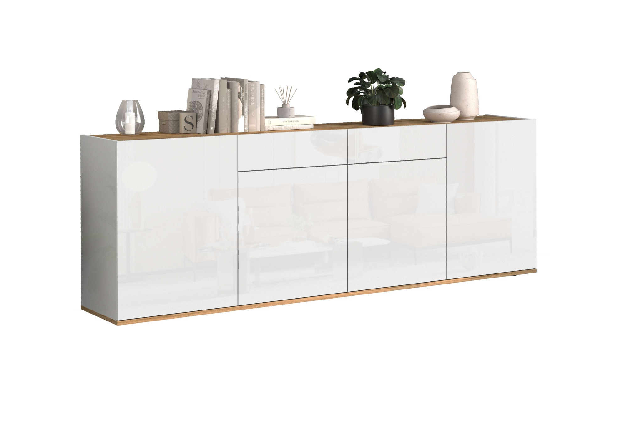 INOSIGN Sideboard »GARDA Sideboard,Kommode, Schrank, Kredenz Grifflos mit Push to Open«, (1 St.), 4 Türen, 2 Schubladen, grifflos Breite 200 cm
