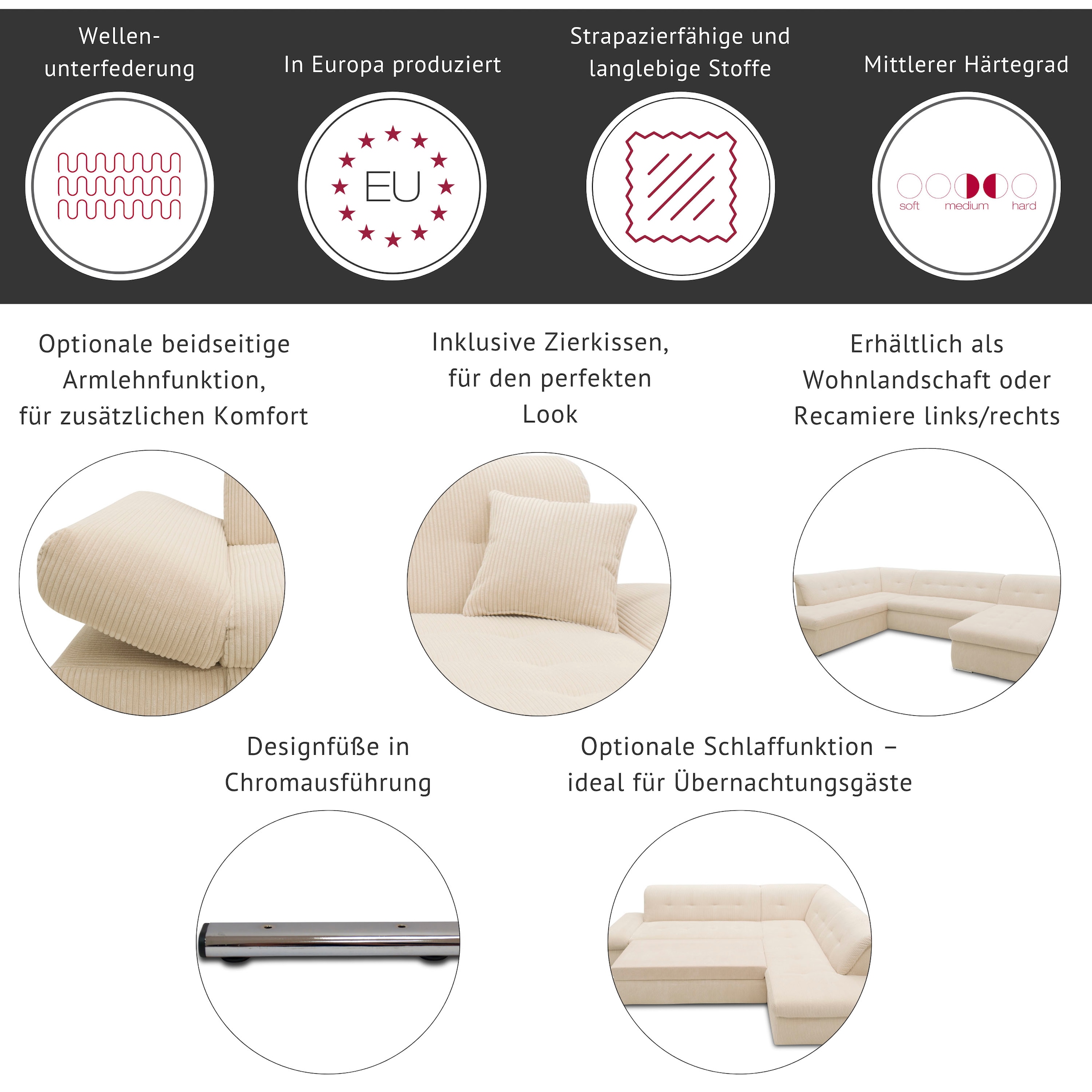 DOMO collection Ecksofa »NMoric XXL, B/T/H: 300/172/80cm, L-Form« wahlweise mit Bettfunktion und Armlehnverstellung