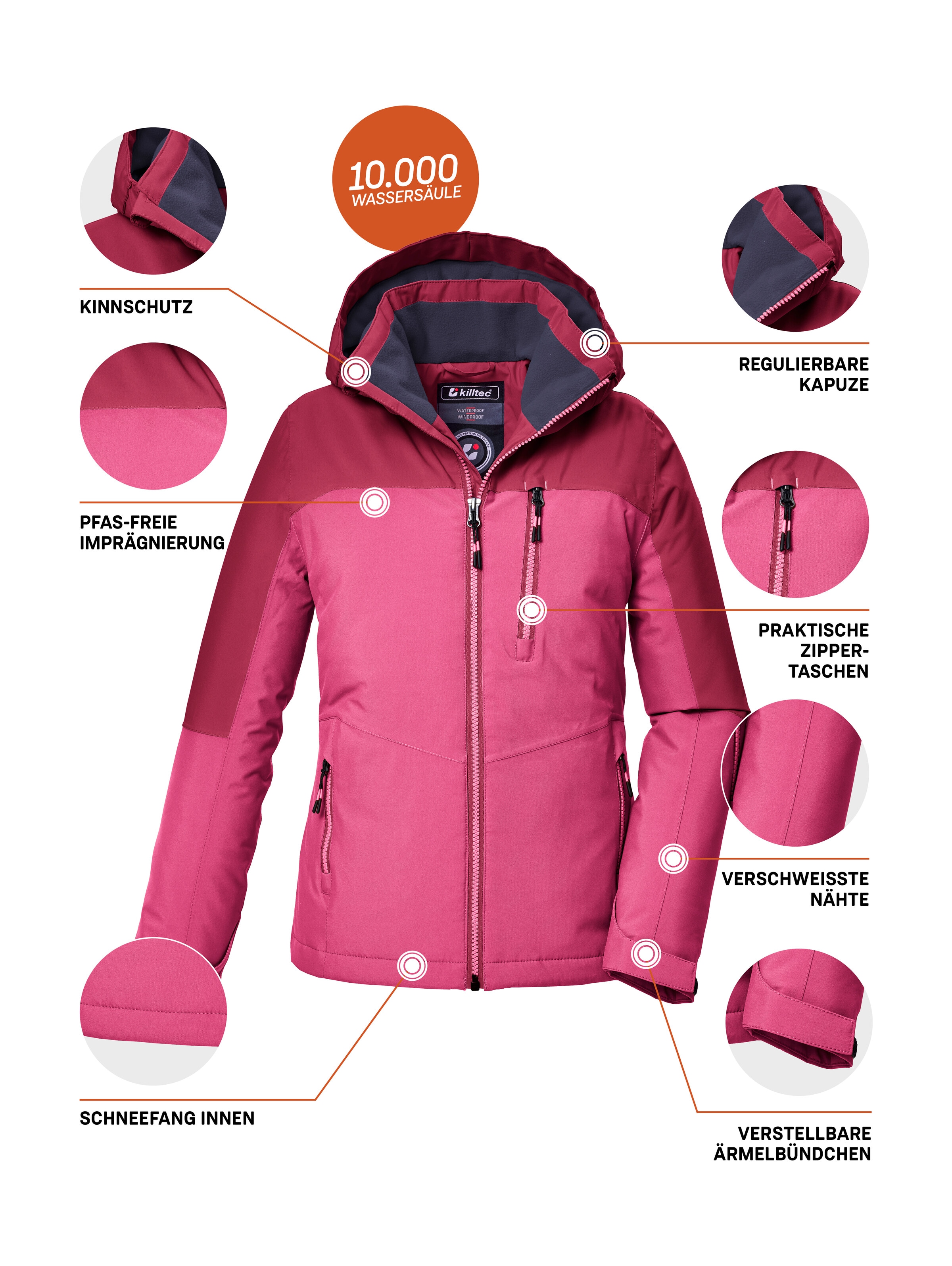 Killtec Funktionsjacke »KOW 353 GRLS JCKT«, Wasserdichte Mädchenjacke mit Kapuze, Schneefang und Fleece-Einsatz