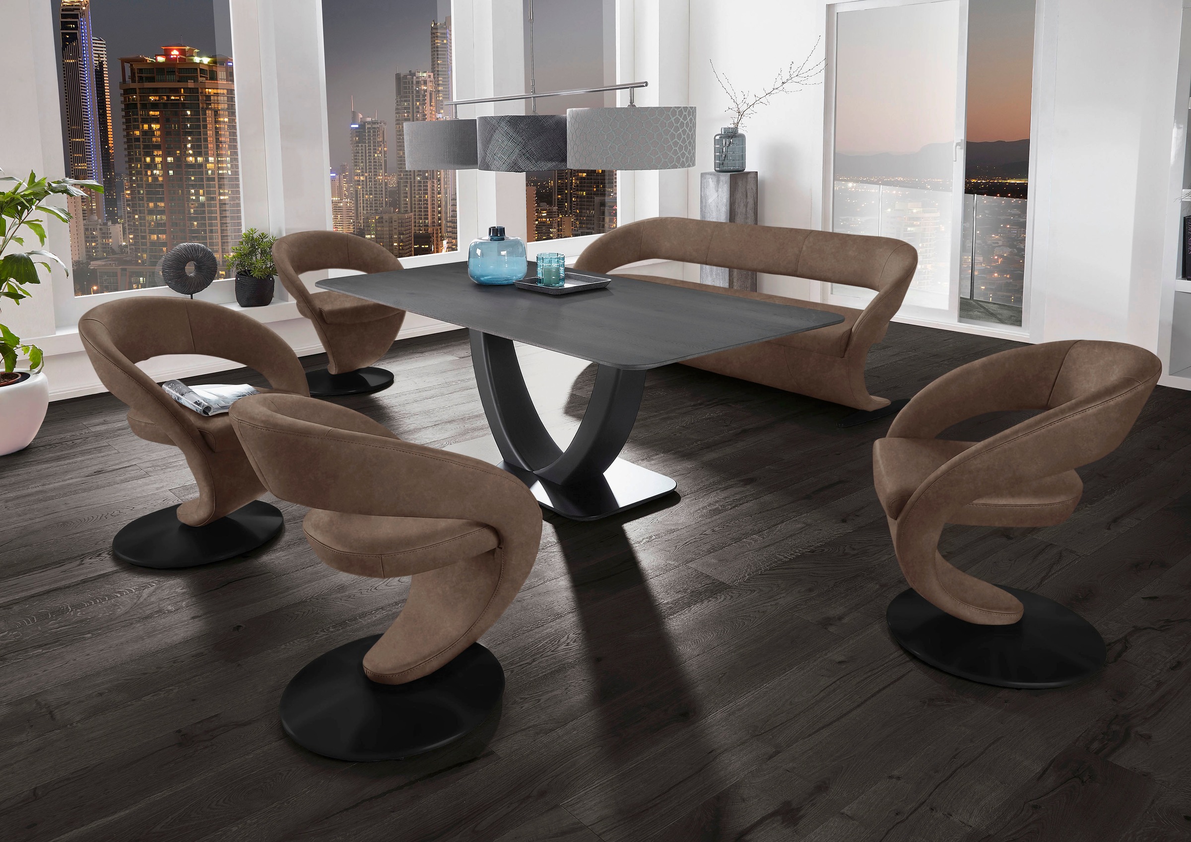 kaufen K+W Design-Drehstühlen Komfort und (Set), auf »Wave«, 180x90cm, Wohnen Tisch & Essgruppe Raten in Wildeiche Tischplatte 4