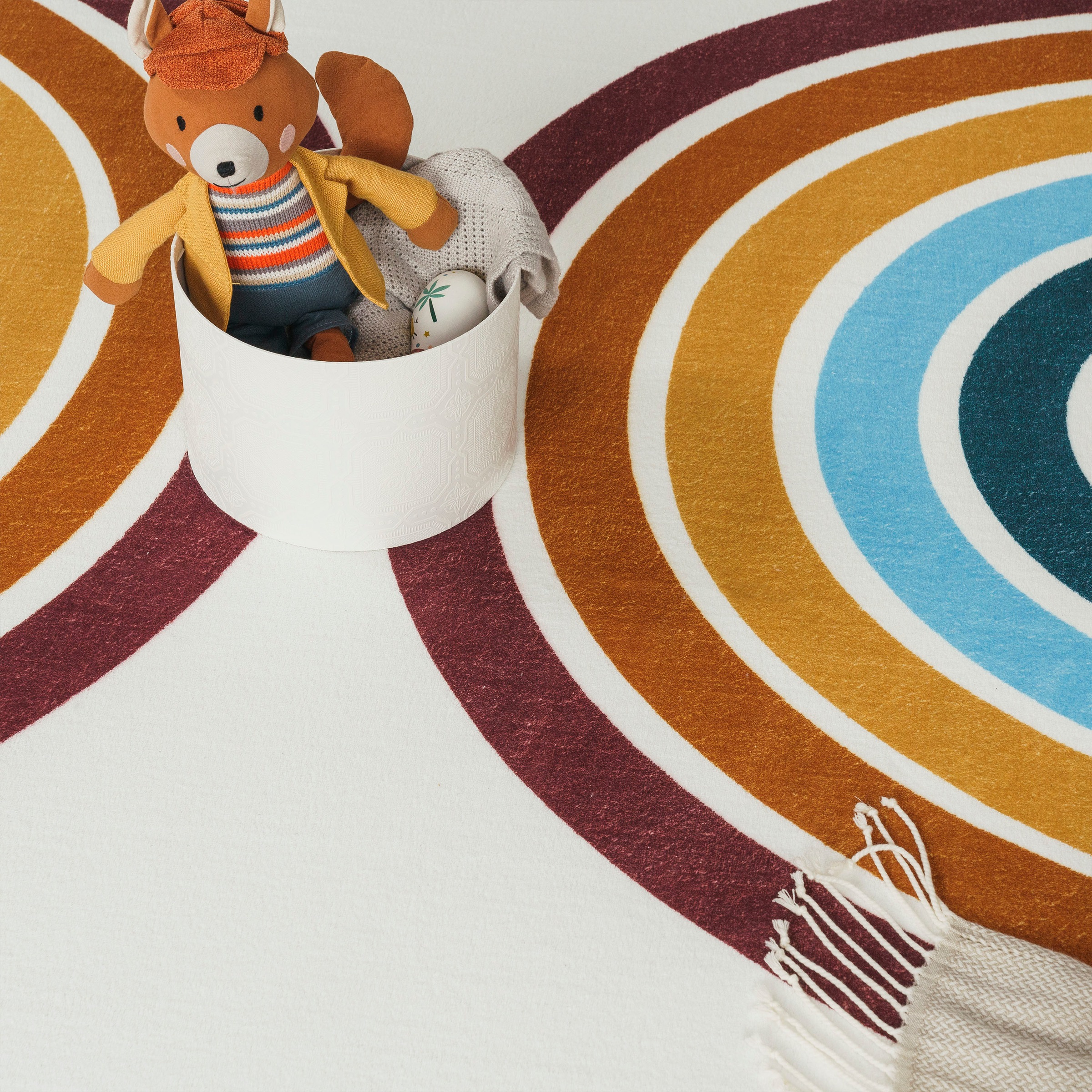 Paco Home Kinderteppich »Niloya 361«, rund, 12 mm Höhe, Spielteppich, Kurzflor, bedruckt, Motiv Regenbogen, waschbar