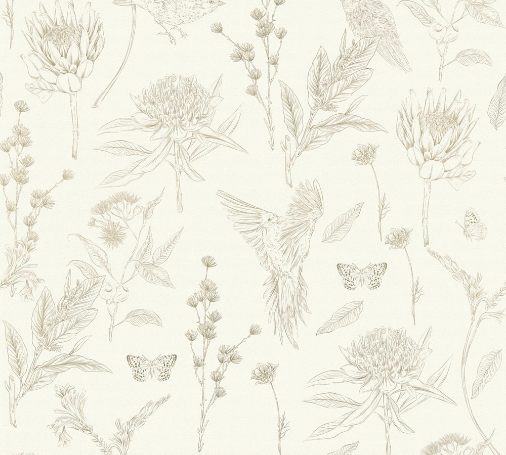 living walls Vliestapete »Drawn Into Nature Blumen-Tapete Mustertapete Pflanzen Natur«, matt, Vliestapete Blümchen für Schlafzimmer Küche Wohnzimmer Blumen Design