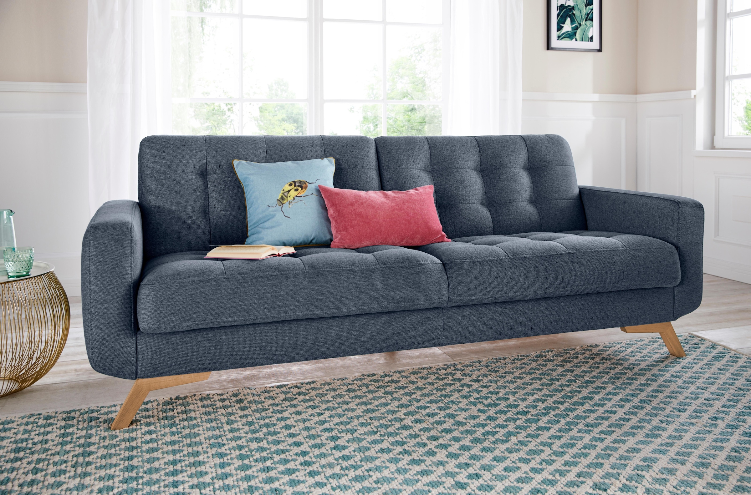 exxpo - sofa fashion 3-Sitzer »Fiord, aktuelles Design, tolle Detailverarbeitung im Sitz und Rücken« bequem, wahlweise Kippcouch mit Bettfunktion und Bettkasten, Holzfuß