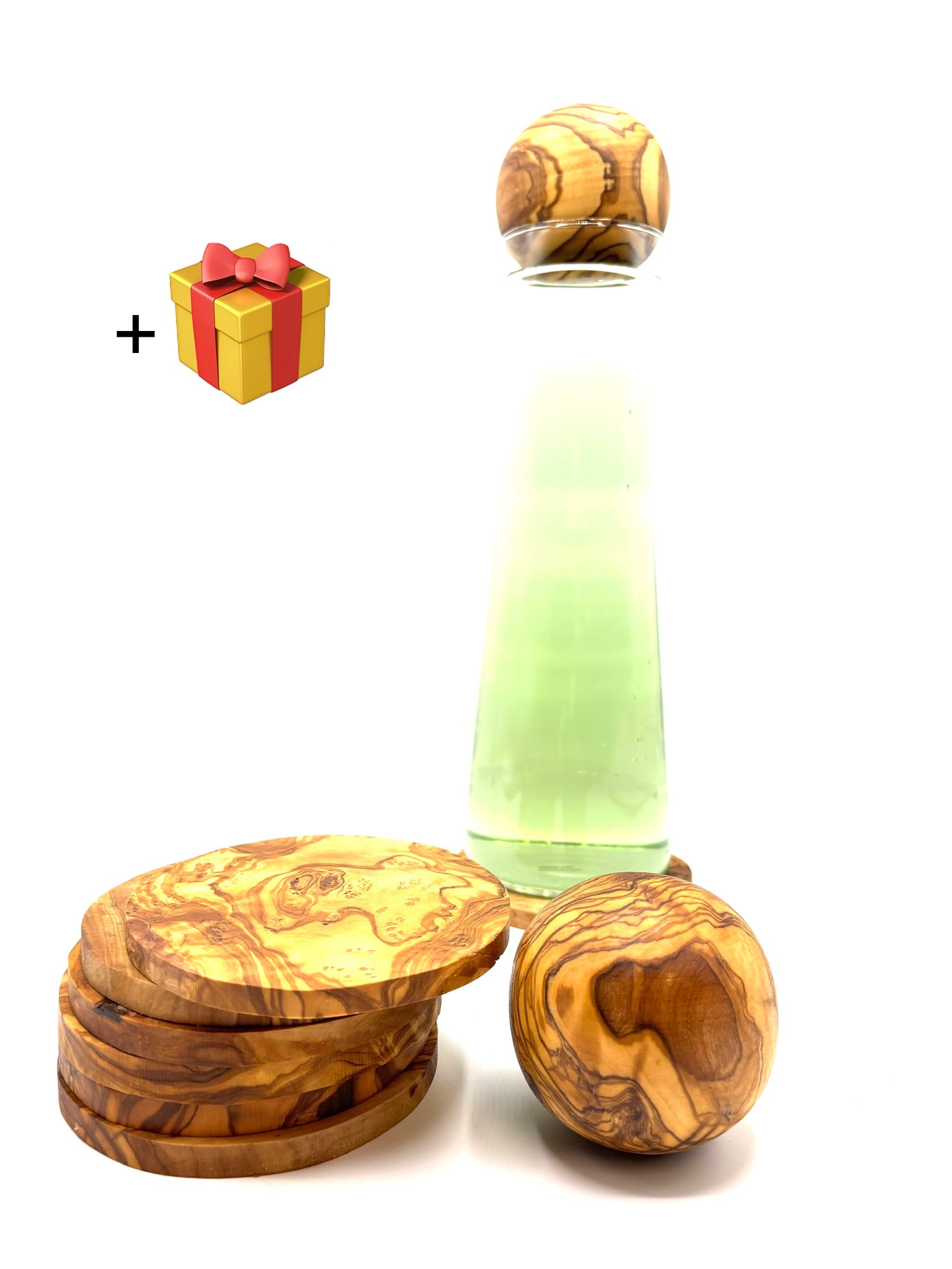 Olivenholz-erleben 6 x Flaschenuntersetzer ø 12 cm + 1 x Kugelverschluss fü günstig online kaufen