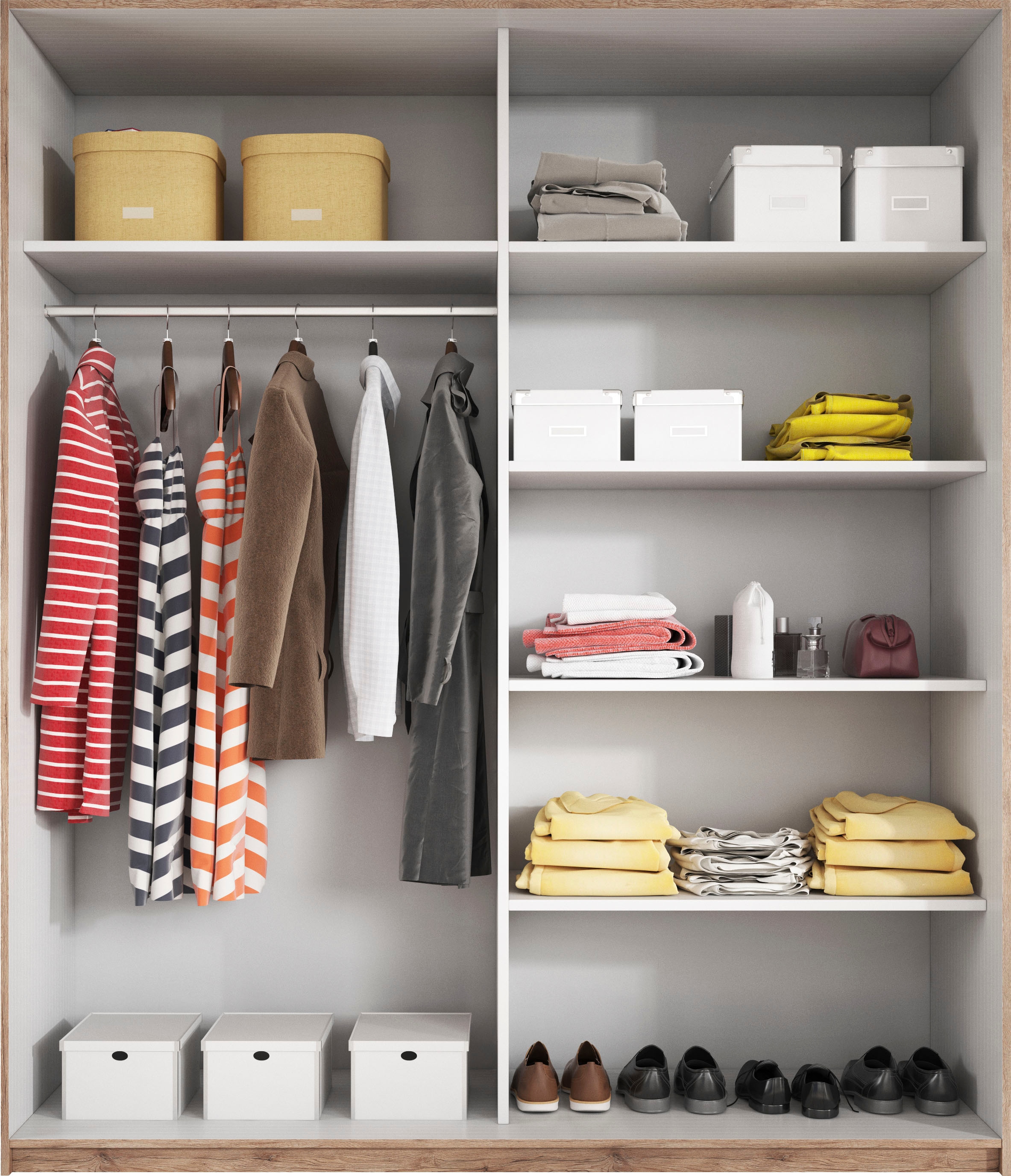 INOSIGN Schwebetürenschrank »Galaxy Kleiderschrank, Wäscheschrank 200, 220 oder 270cm breit«, INKLUSIVE kompletter Innenausstattung, Metallgriffe und Glasfront