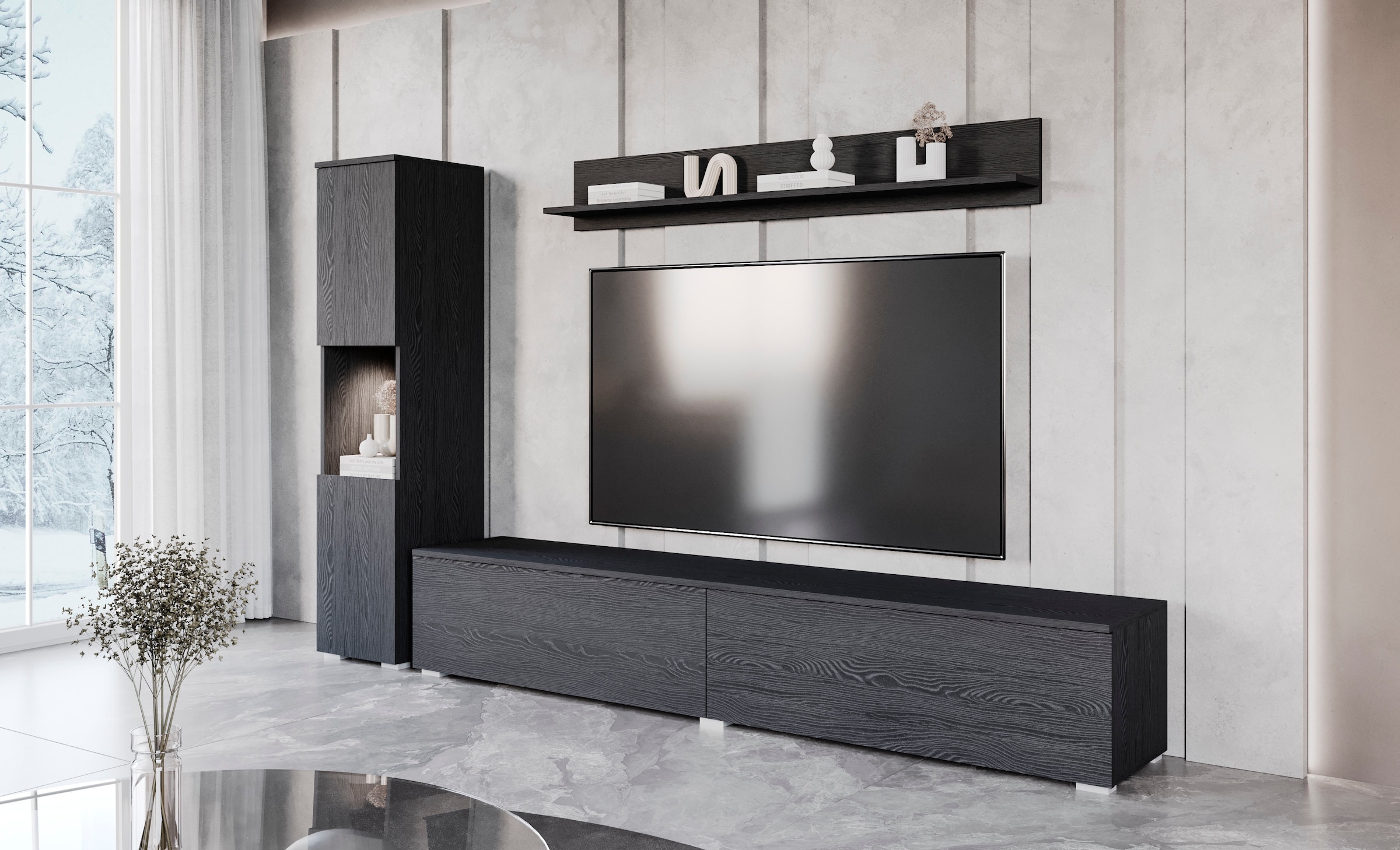 INOSIGN Wohnwand »PARIS«, (Komplett-Set, 3 St.), TV-Wand 220cm breite, grifflose Design, stehend und hängend montierbar