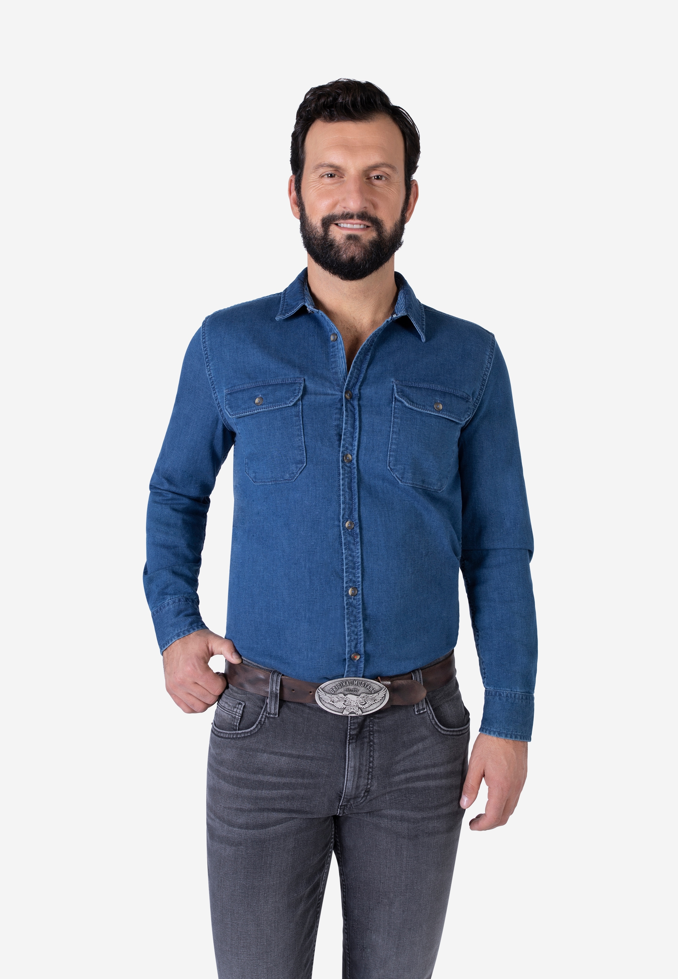 MUSTANG Koppelgürtel Vintag-Schließe mit Adler, 4 cm, Used-Look