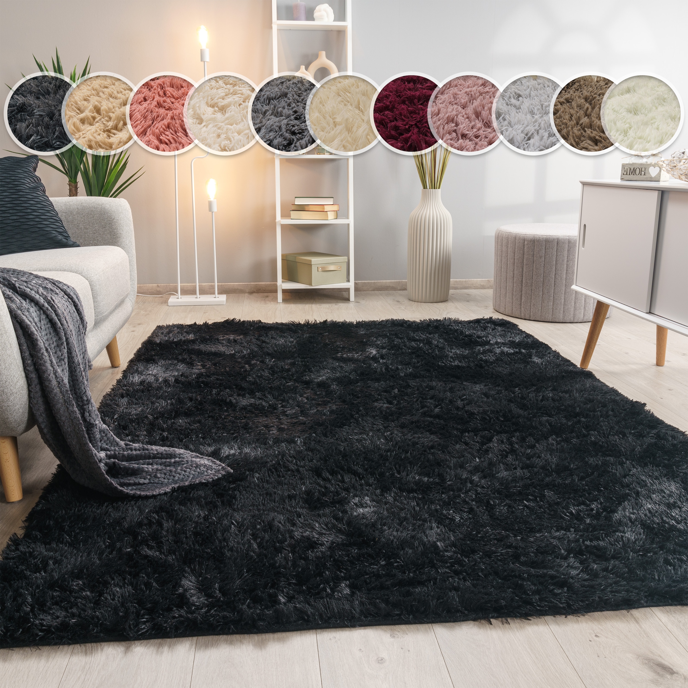Paco Home Hochflor-Teppich »Silky 591« rechteckig 37 mm Höhe Uni-Farben, besonders weich und kuschelig