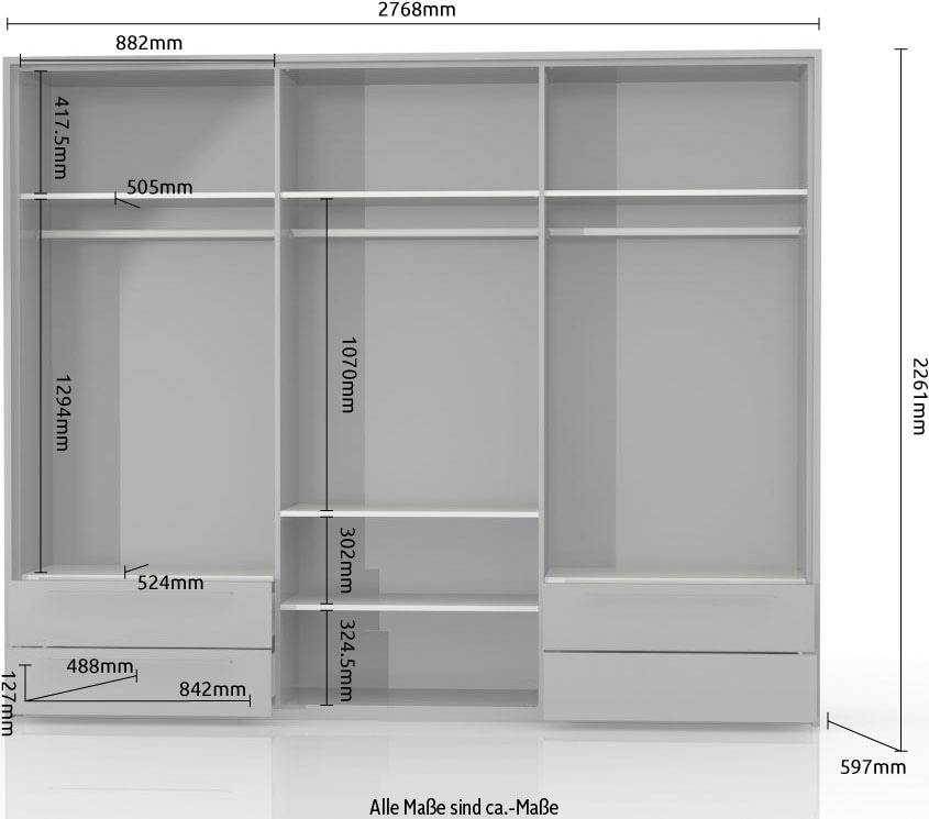 Places of Style Kleiderschrank »Piano Schlafzimmerschrank Premium Qualität mit LED«, beige, UV lackiert, hochglänzend, in 2 Breiten mit 4 Schubladen