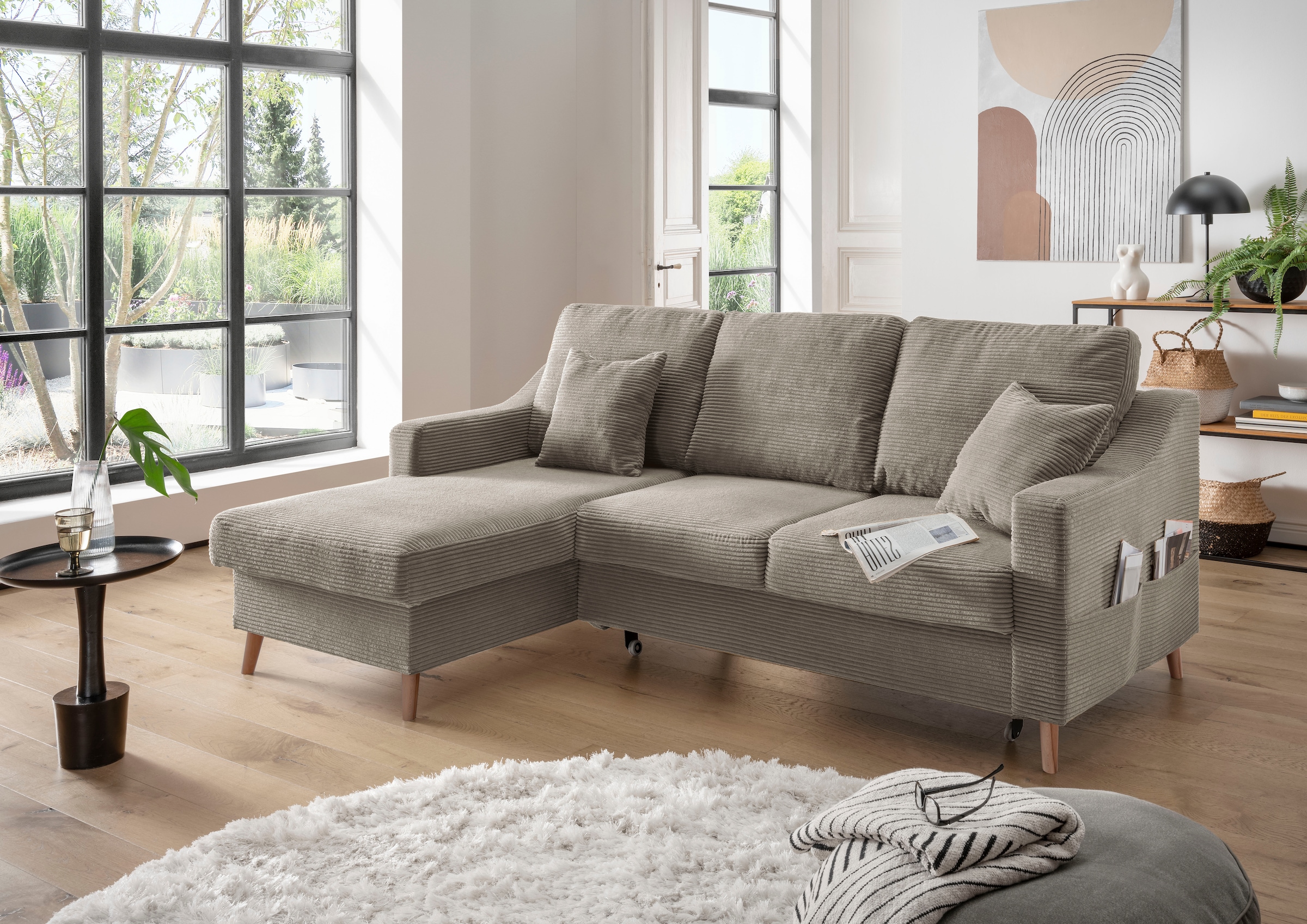 INOSIGN Ecksofa »Valentina L-Form«, 2 Zierkissen, mit Seitentasche, auszieh günstig online kaufen