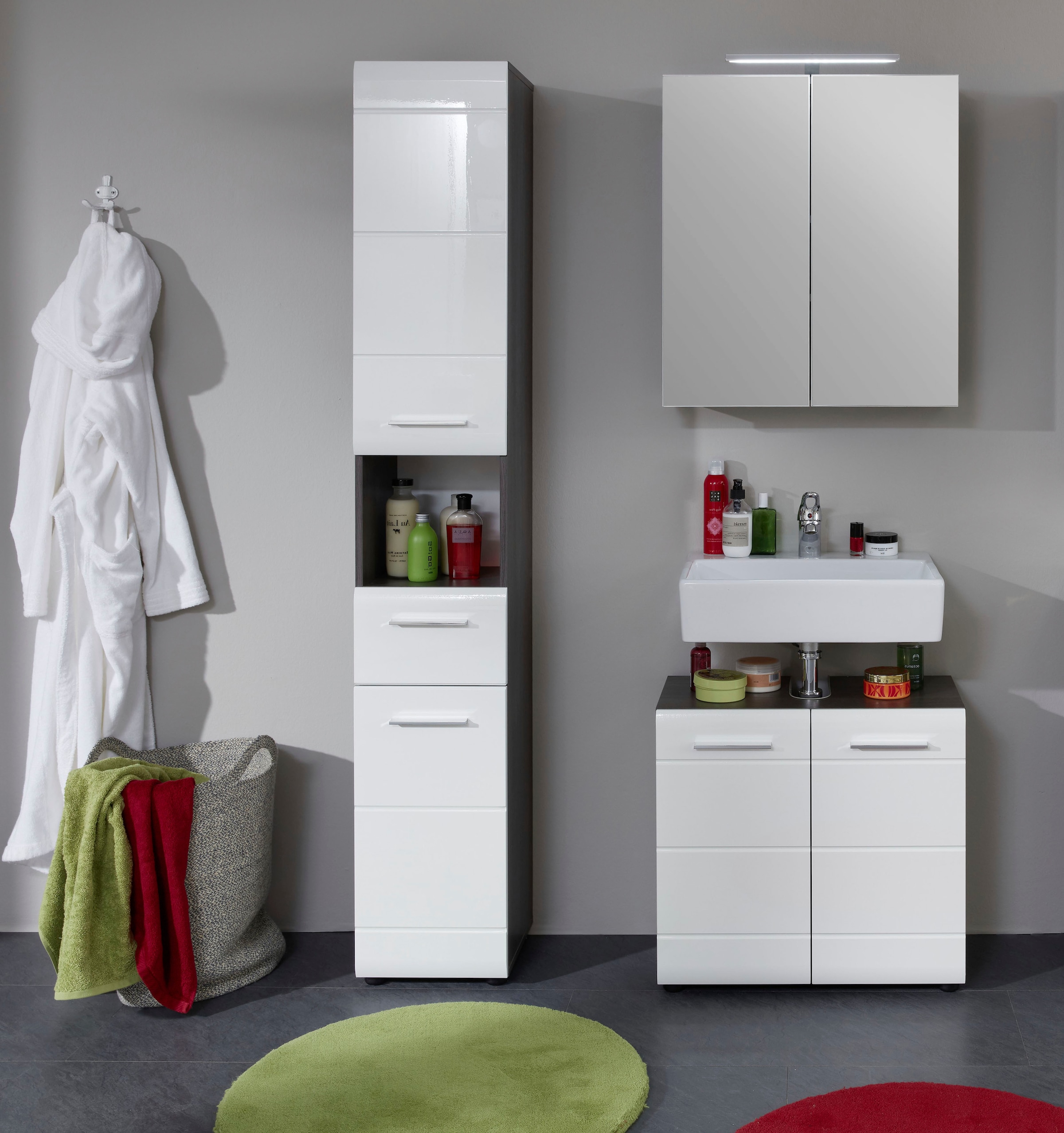 welltime Badmöbel-Set »Sovana«, (Set, 3 St.), Hochschrank, Waschtisch und S günstig online kaufen