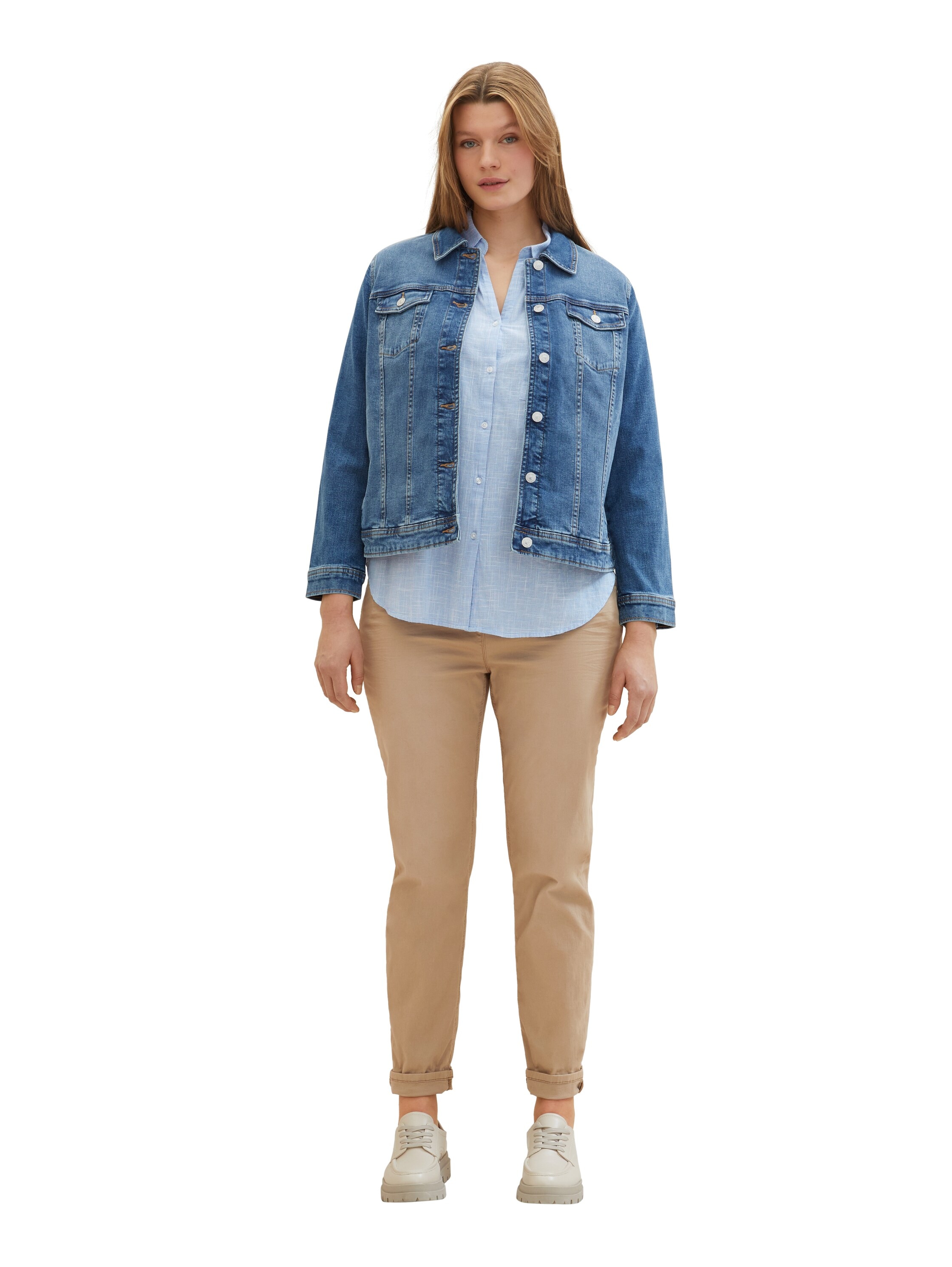 TOM TAILOR PLUS Jeansjacke, ohne Kapuze, mit Knopfleiste und Stretch