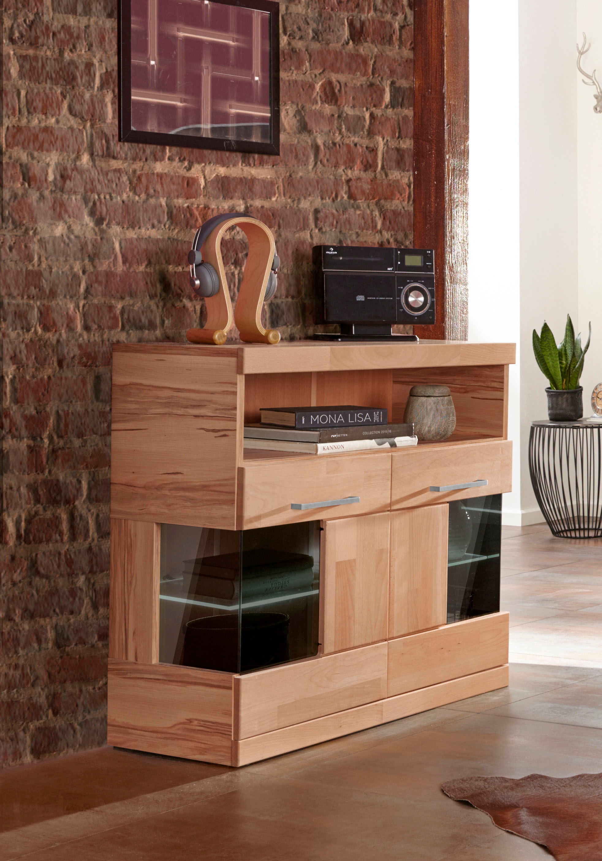 Home affaire Kommode »Ribe 85cm breit,35 cm tief, Fronten Massivholz,2 Türe günstig online kaufen