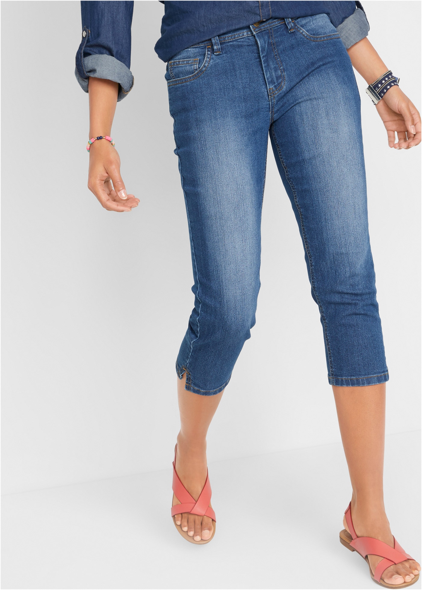 bonprix Caprijeans »Slim Fit Jeans Mid Waist, cropped« 3/4-Capri-Look, Five-Pocket Style, Regular Fit, schmale Beinform