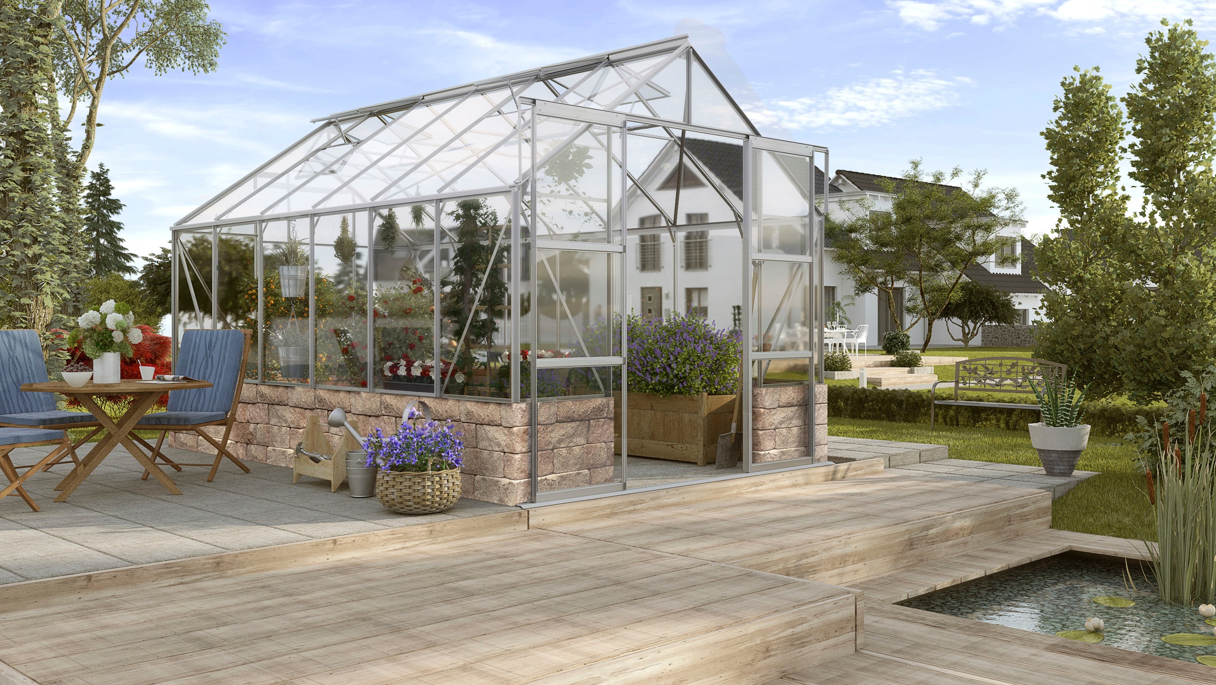 VITAVIA Gewächshaus »Cassandra 9900« Alu-Profilen, Trockenmauersteine, 3 mm Sicherheitsglas silberfarben
