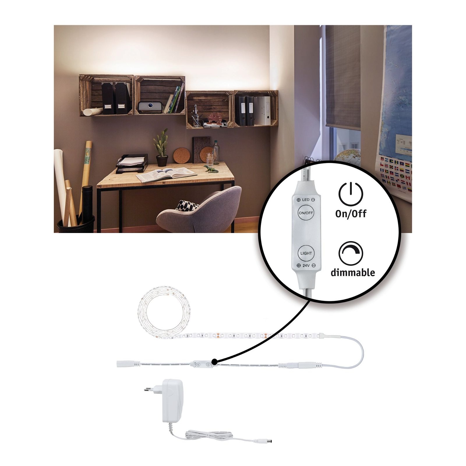 Paulmann LED-Streifen »SimpLED Power Set 1,5m 17W 230/24V DC weiß Kunststoff«, 1 St.-flammig, inkl Dimm/Switch