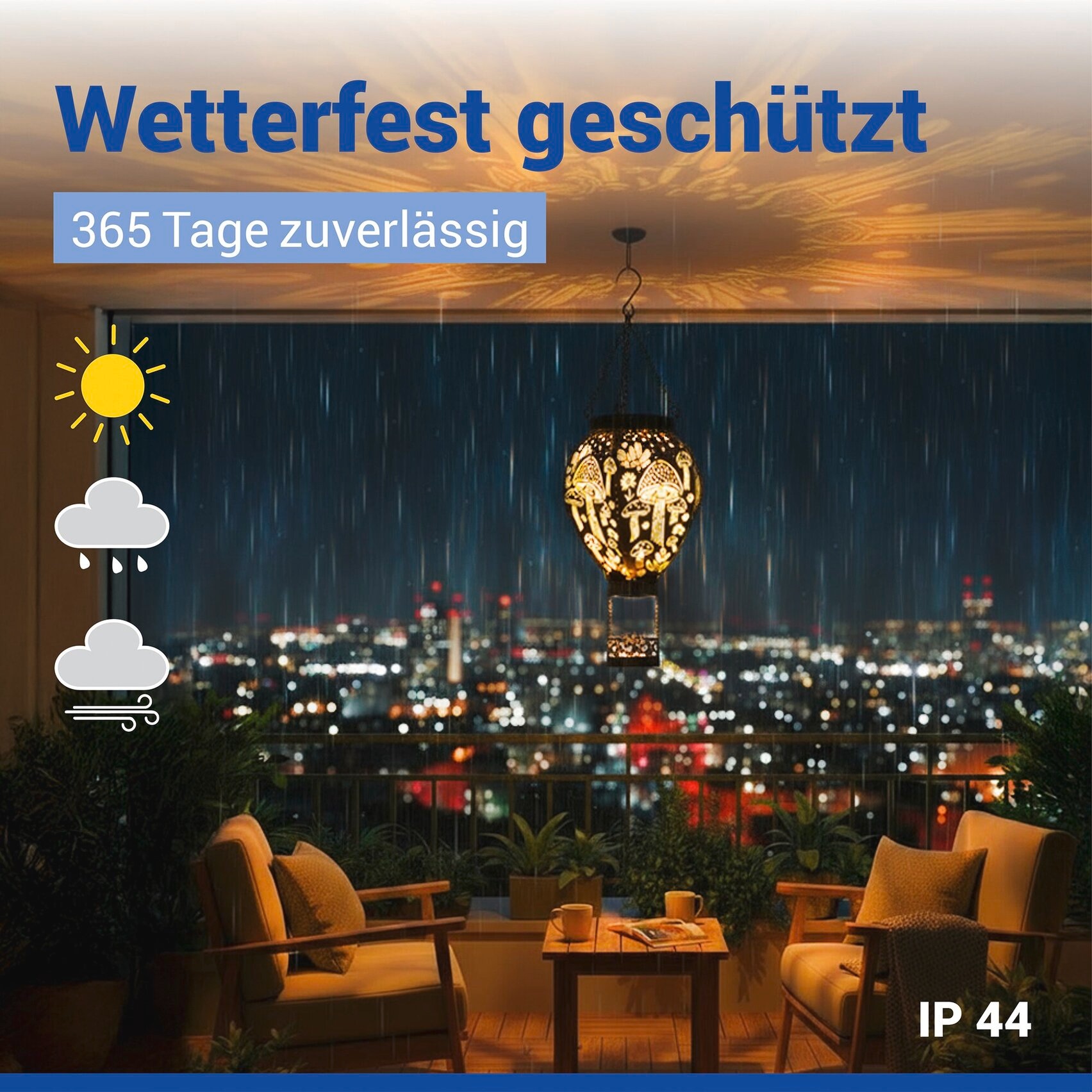 Maximex LED Gartenleuchte »Modell Heißluftballon« Warmweiß Solar-Ballon in Bronze-Optik mit Pilzmuster-Lichtprojektion