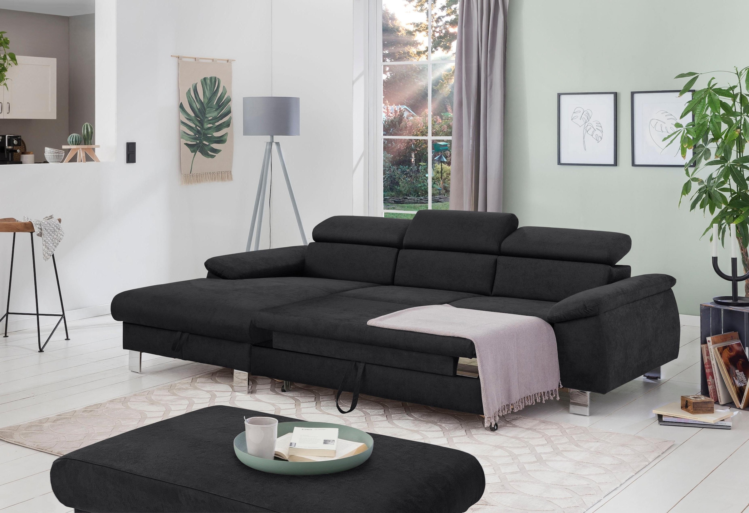 COTTA Ecksofa Komaris, Ecksofa, wahlweise mit RGB-LED-Beleuchtung und Bettfunktion/Bettkasten