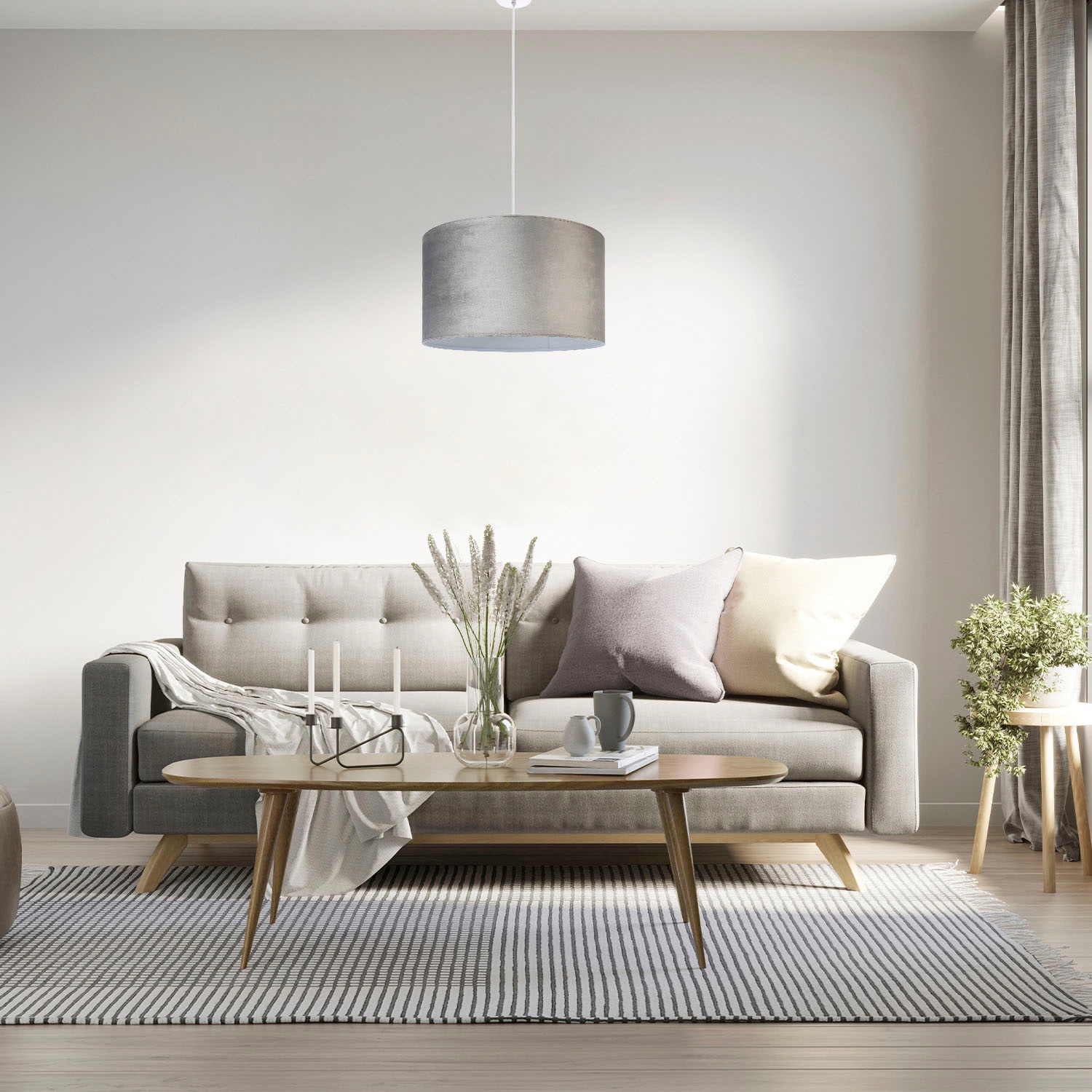 Paco Home Pendelleuchte »Hugo uni Color«, Leuchtmittel E27 | ohne Leuchtmittel, Wohnzimmer Lampenschirm aus Velour Unifarben Deko E27 Kabel 1,5m