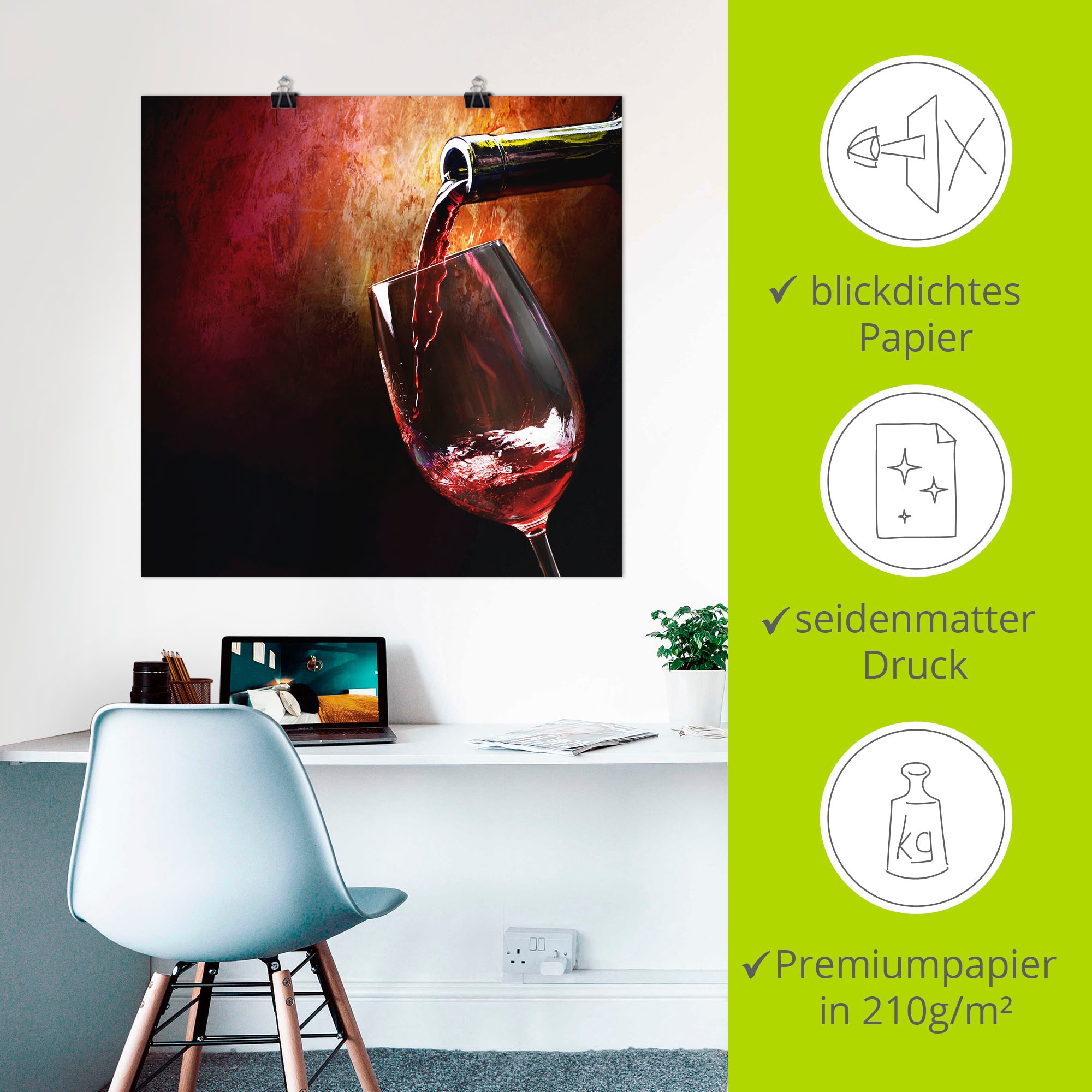 Artland Wandbild »Wein - Rotwein«, Getränke, (1 St.), als Alubild, Outdoorbild, Leinwandbild, Poster, Wandaufkleber