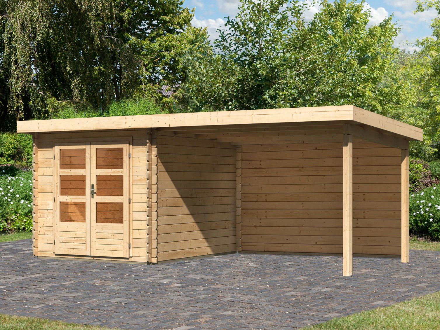 KONIFERA Gartenhaus »Schloßsee 4«, mit Anbaudach und Rückwand kaufen