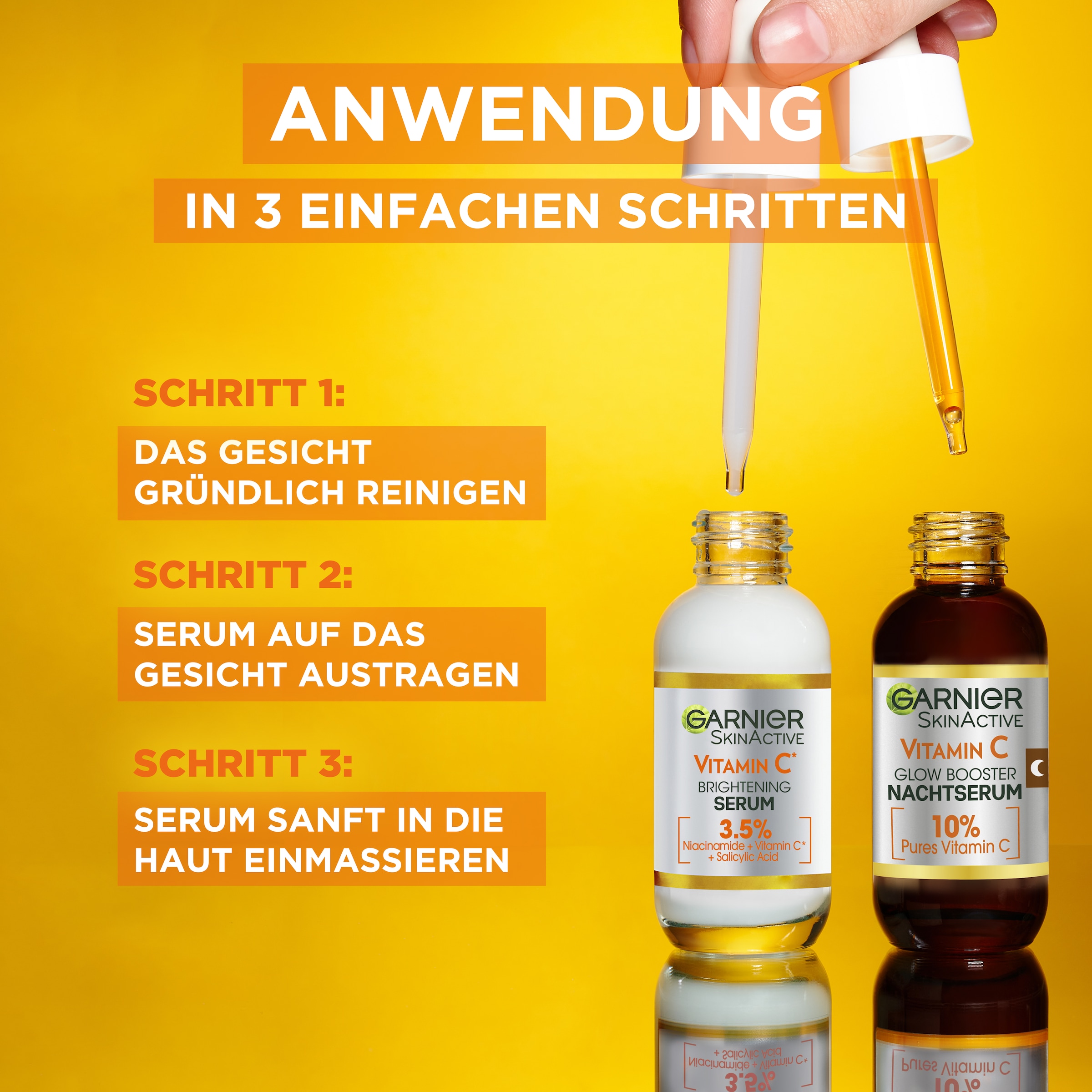 GARNIER Gesichtsserum »Vitamin C Glow Booster Serum Duo«, (Set, 2 tlg.), mit hoher Wirksamkeit