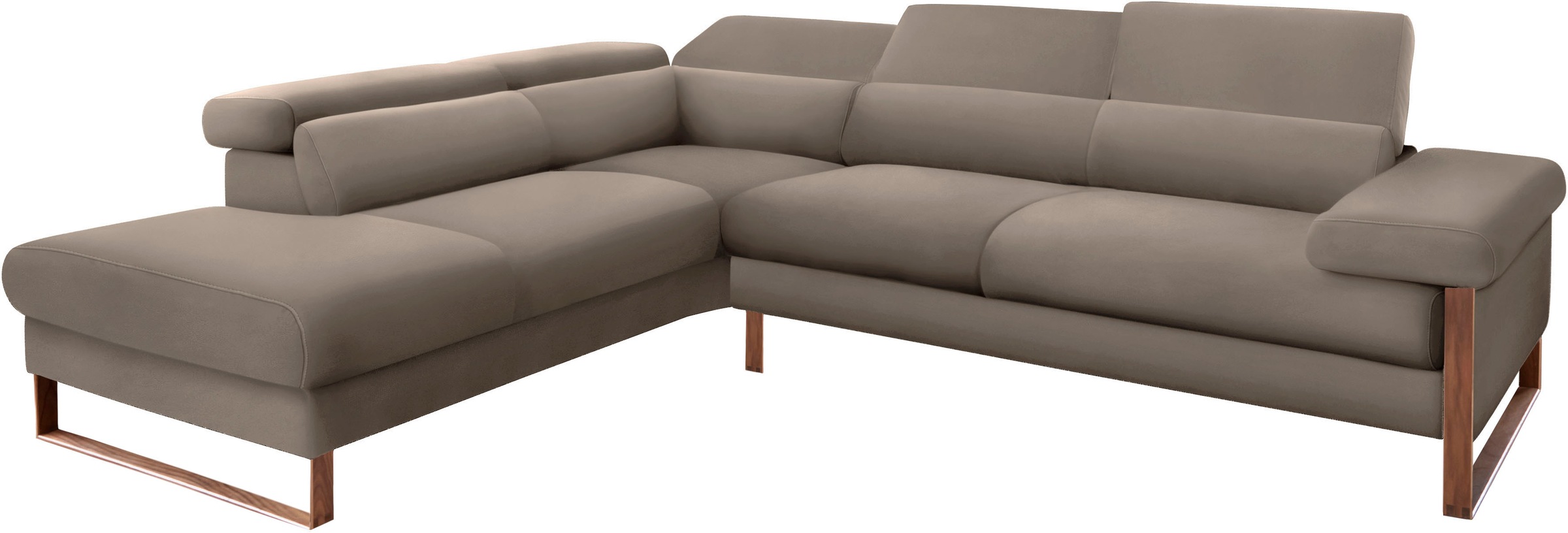 W.SCHILLIG Ecksofa »finn, Designsofa mit tollem Sitzkomfort, bequem, L-Form«, German Design Award 2016, Fußgestell Nussbaum natur, Breite 281 cm