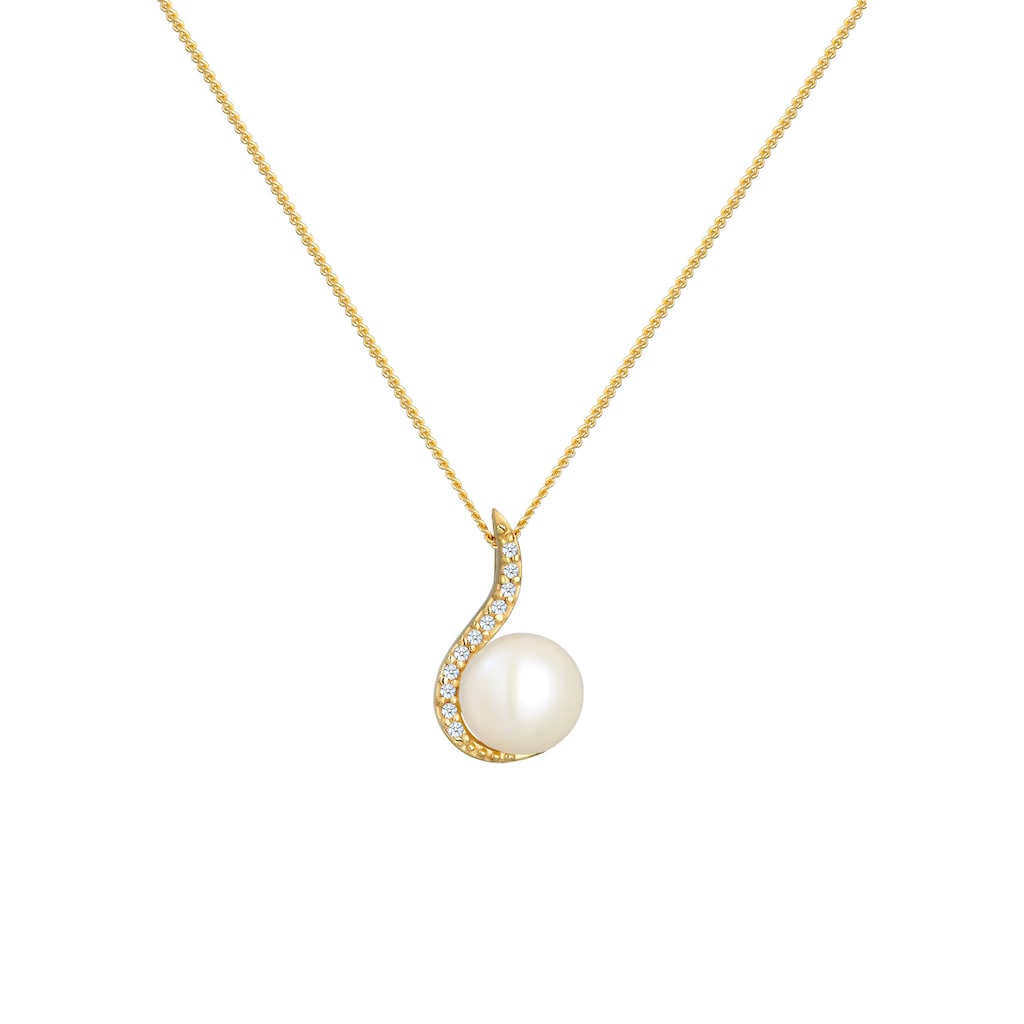 Elli DIAMONDS Perlenkette »Klassisch Perle Diamant (0.055 ct.) 585 Gelbgold«