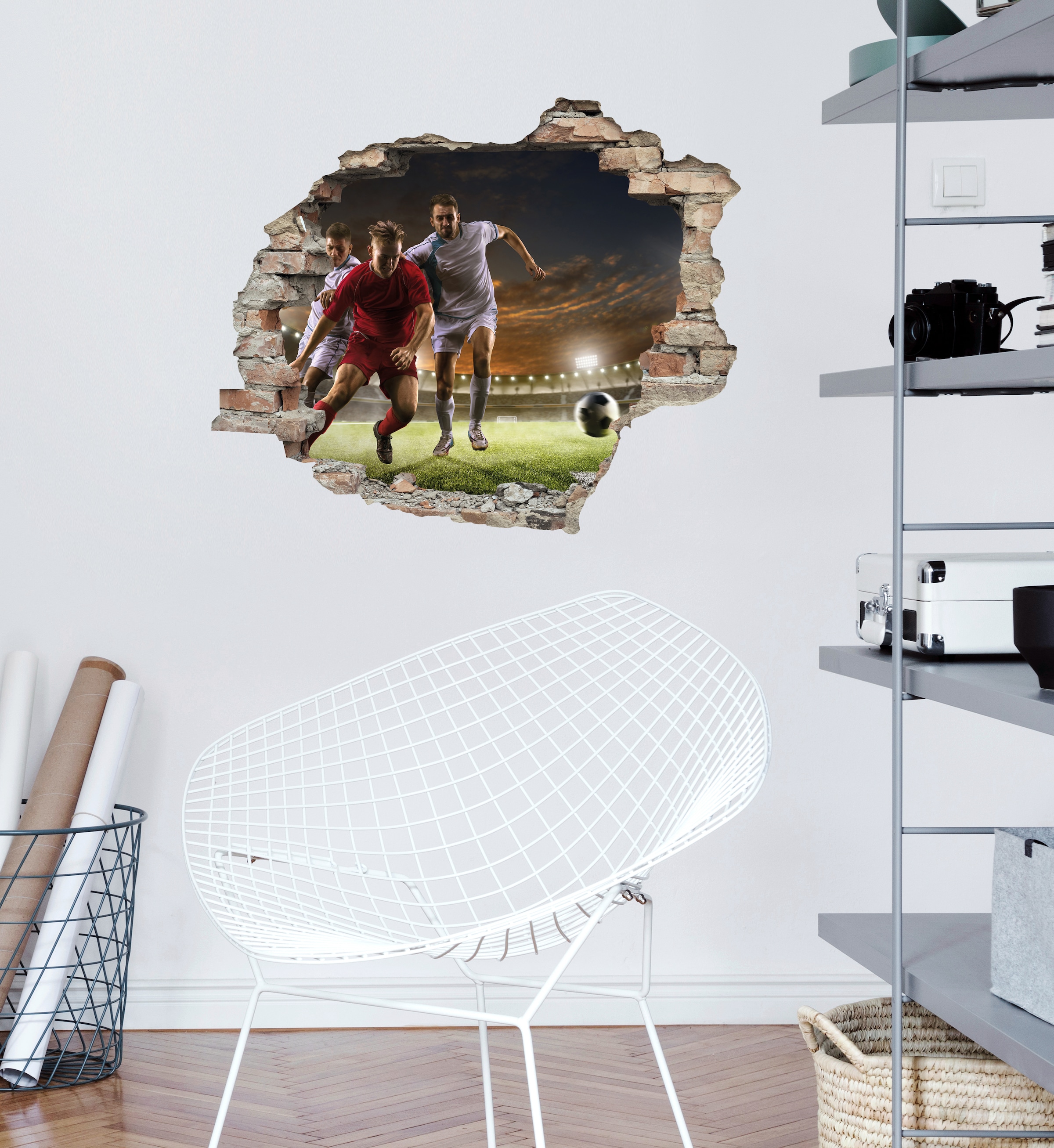 queence Wandtattoo »Fußball Zweikampf«, (1 St.), Wandsticker, Wandbild, selbstklebend, 3D, Wanddurchbruch