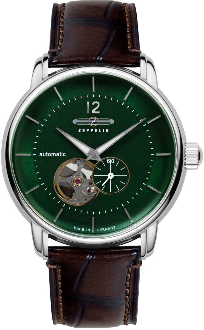 ZEPPELIN Automatikuhr »LZ 120 Bodensee«, Armbanduhr, Herrenuhr, offene Unruh, Lederarmband, Made in Germany