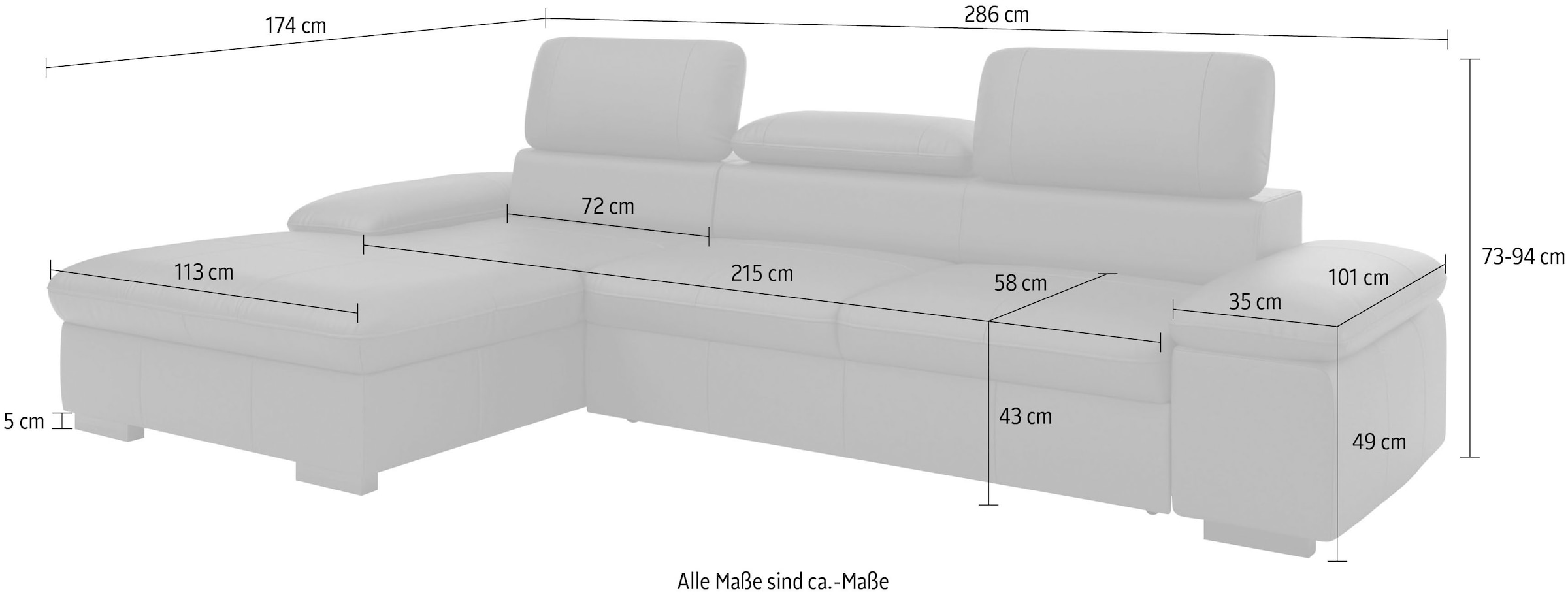 Home affaire Ecksofa »Alberto L-Form«, mit Kopfteilverstellung, wahlweise mit Bettfunktion