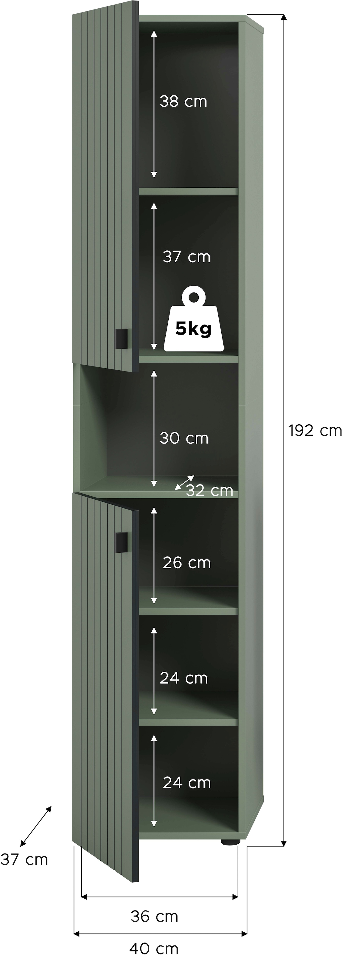 INOSIGN Garderobenschrank »TATIO, Höhe 192 cm, Rillenoptik, 2 Türen, offenes Fach« 1 Stk. tlg. Garderobenschrank, Flurschrank, Dielenschrank, Hochschrank