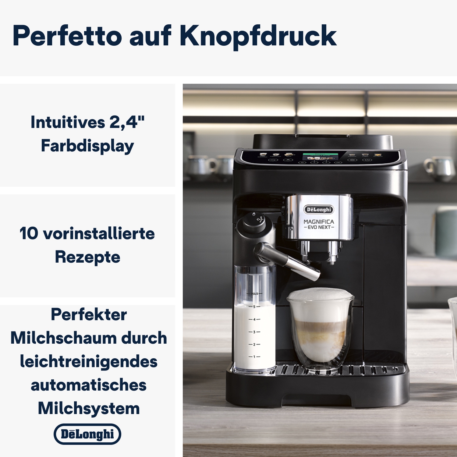 De'Longhi Kaffeevollautomat »Magnifica Evo Next ECAM310.60.GB« MyLatteFunktion, 3 Benutzerprofile, LatteCrema Milchsystem, 10 Rezepte