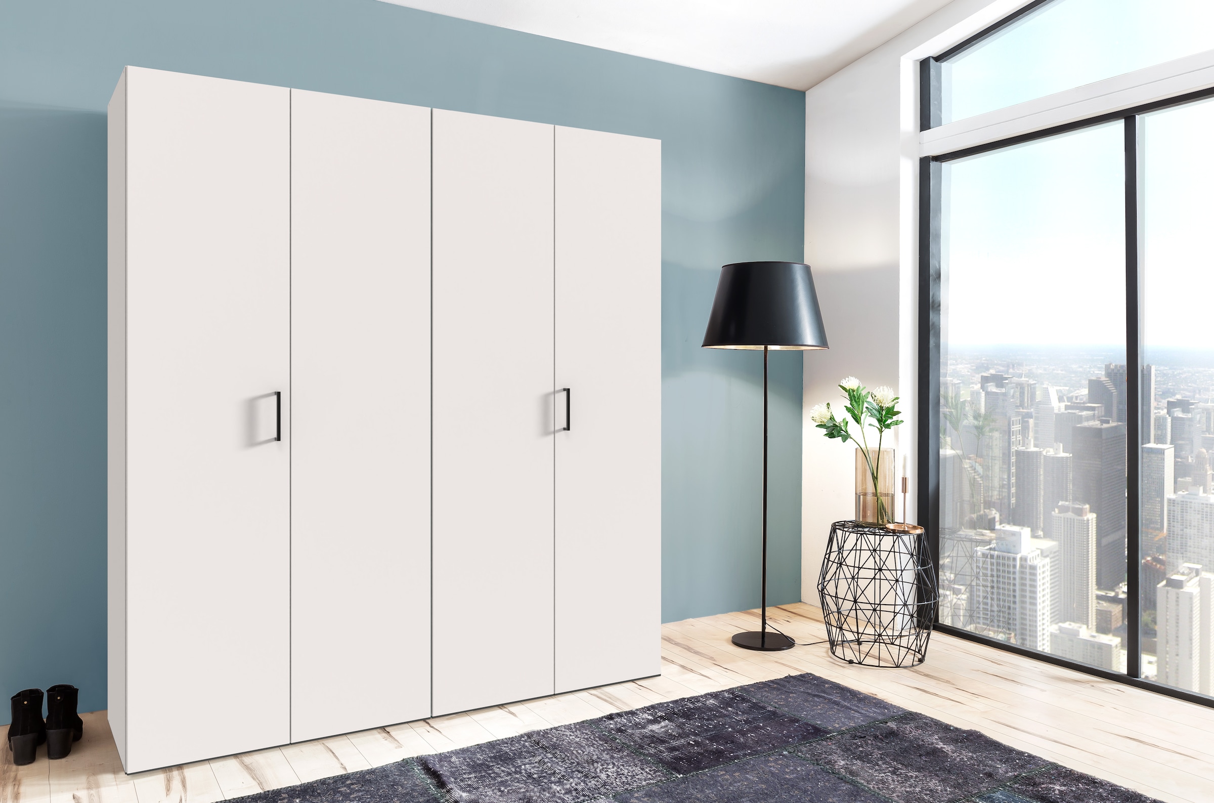 Wimex Kleiderschrank »Mugano, in 5 Breiten und 2 Höhen, Made in Germany«, (in Basic oder Premium Ausstattung mit 2 weiteren Einlegeböden), mit langen Griffstangen aus Metall, wahlweise mit oder ohne Spiegel