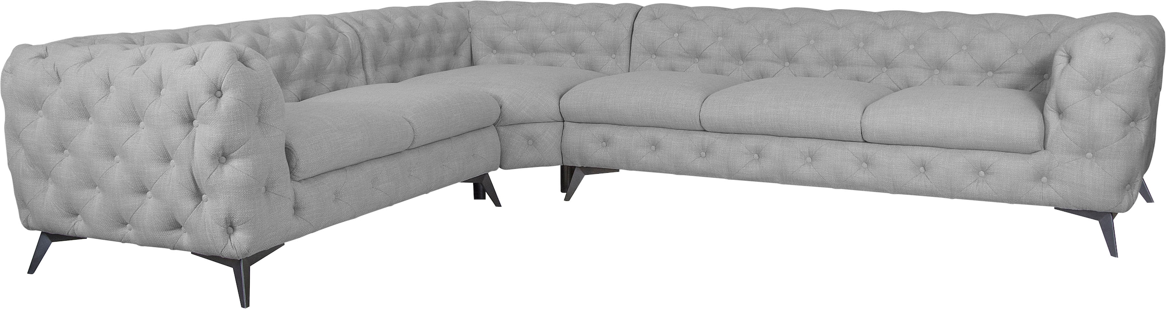 Leonique Chesterfield-Sofa »Ecksofa GLYNIS L-Form mit Wellenunterfederung, Maße B/T/H 323/264/75cm«, aufwändige Knopfheftung, moderne Chesterfield Optik, Fußfarbe wählbar