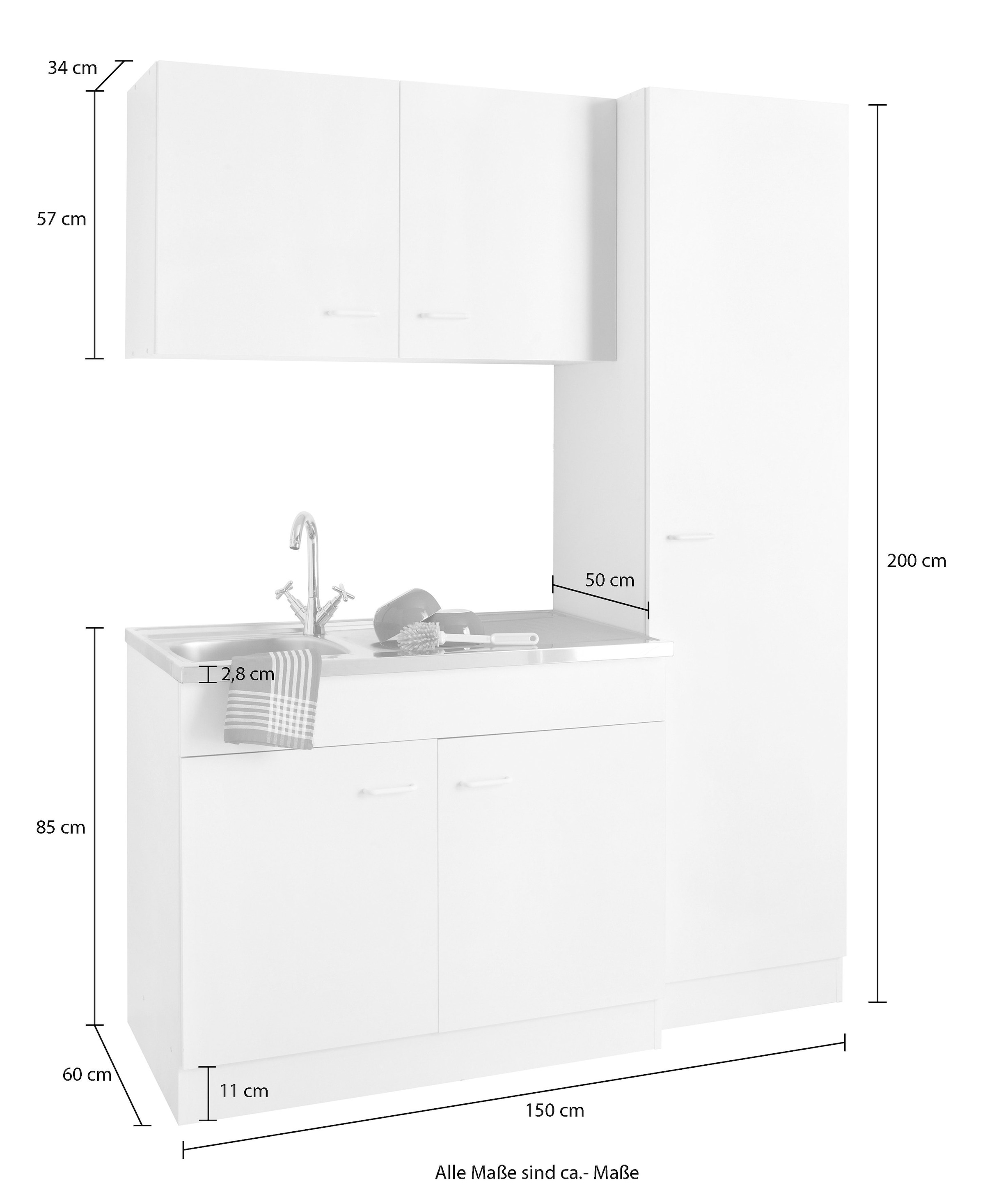 HELD MÖBEL Küchenzeile »Elster«, ohne E-Geräte, Breite 150 cm