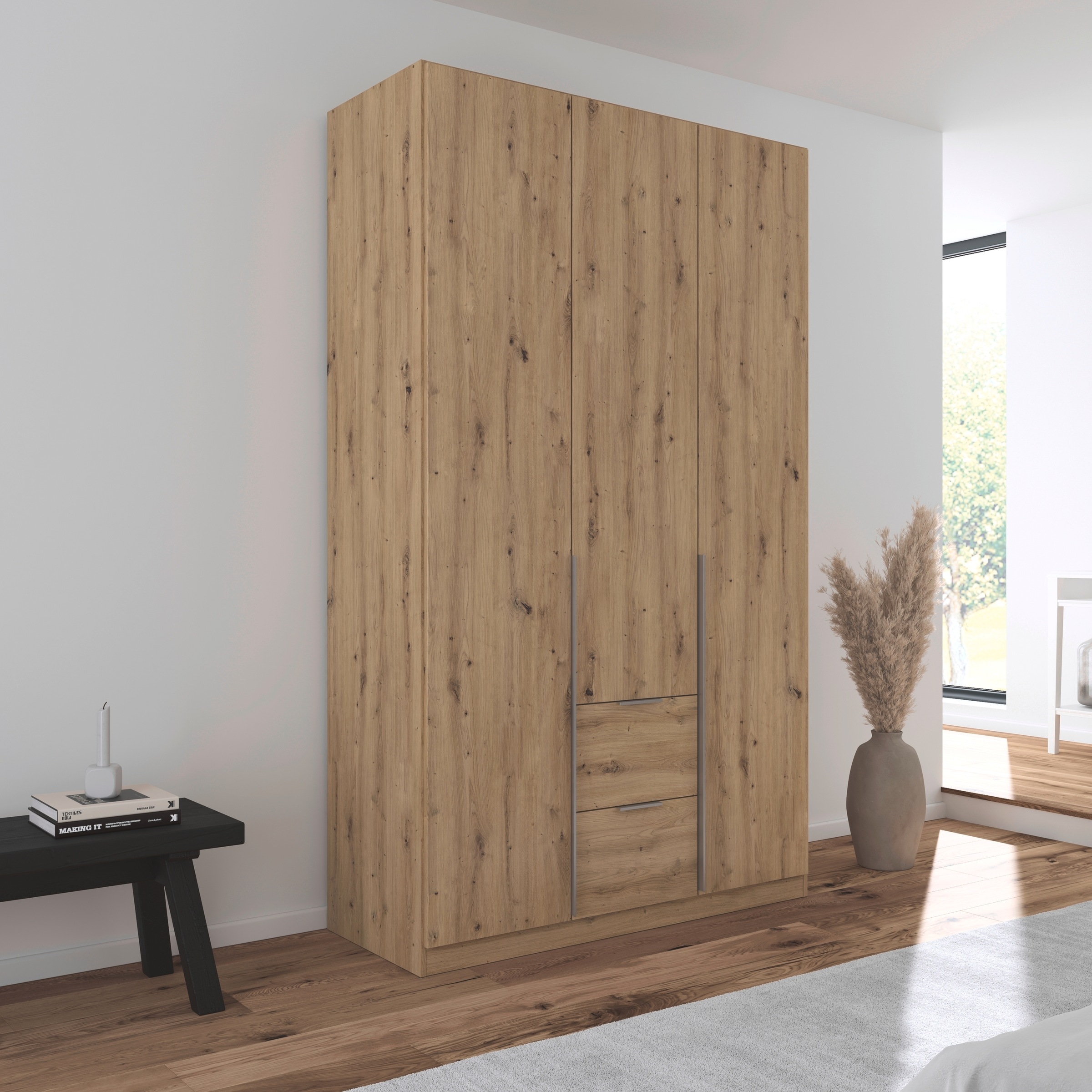 rauch Drehtürenschrank »Kleiderschrank Schrank Garderobe AGORDO mit Dekor- oder Hochglanzfront«, (in zwei Griff-Farben mit Dekor- oder Hochglanzfront), mit Außenschubkästen, in 6 Breiten und 2 Höhen MADE IN GERMANY
