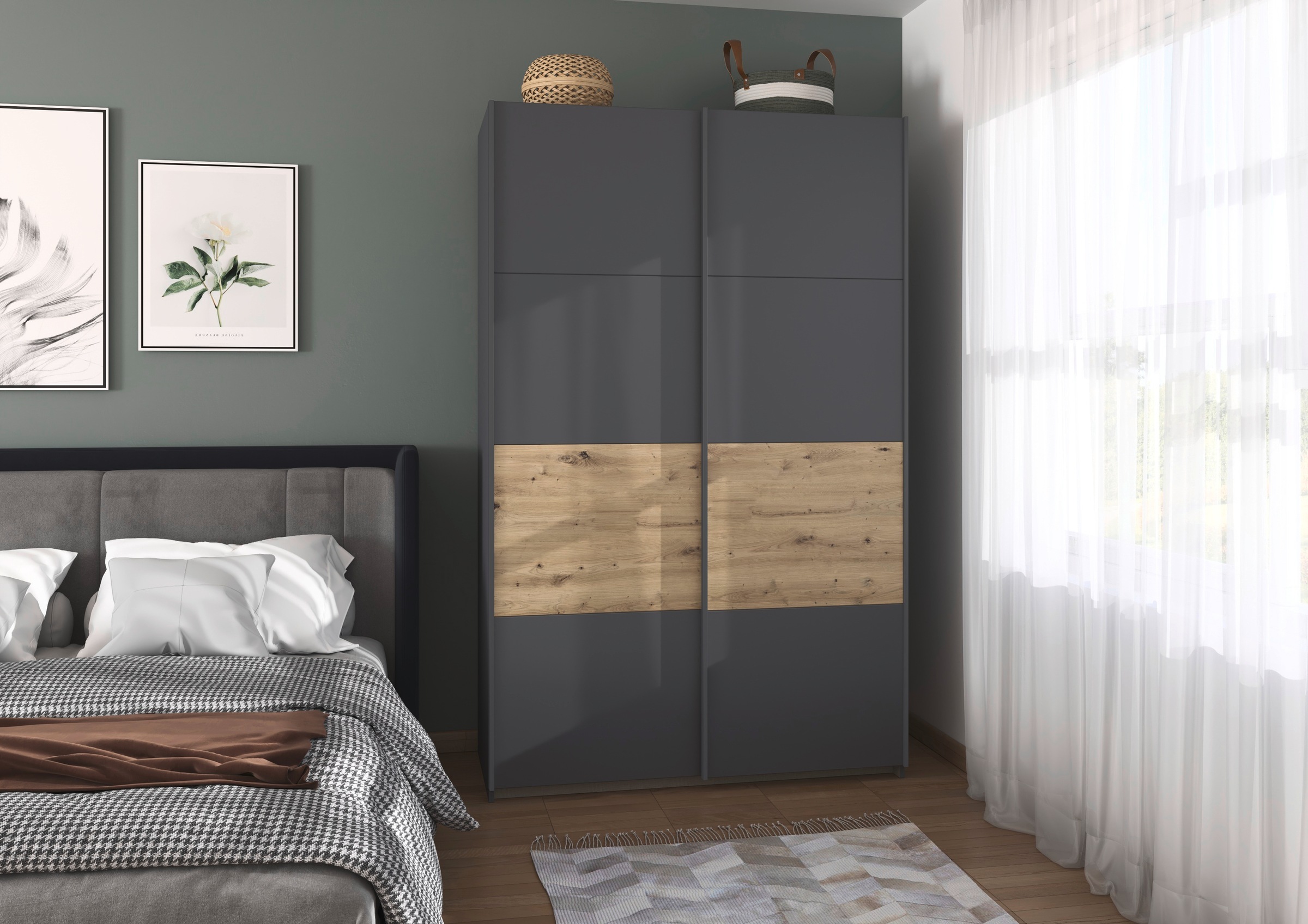 rauch Schwebetürenschrank »Kleiderschrank Schrank Garderobe Schlafzimmerschrank OXFORD«, (in 3 verschiedenen Ausstattungen BASIC/CLASSIC/PREMIUM), mit Griffleisten aus Metall, auch für kleinere Räume MADE IN GERMANY