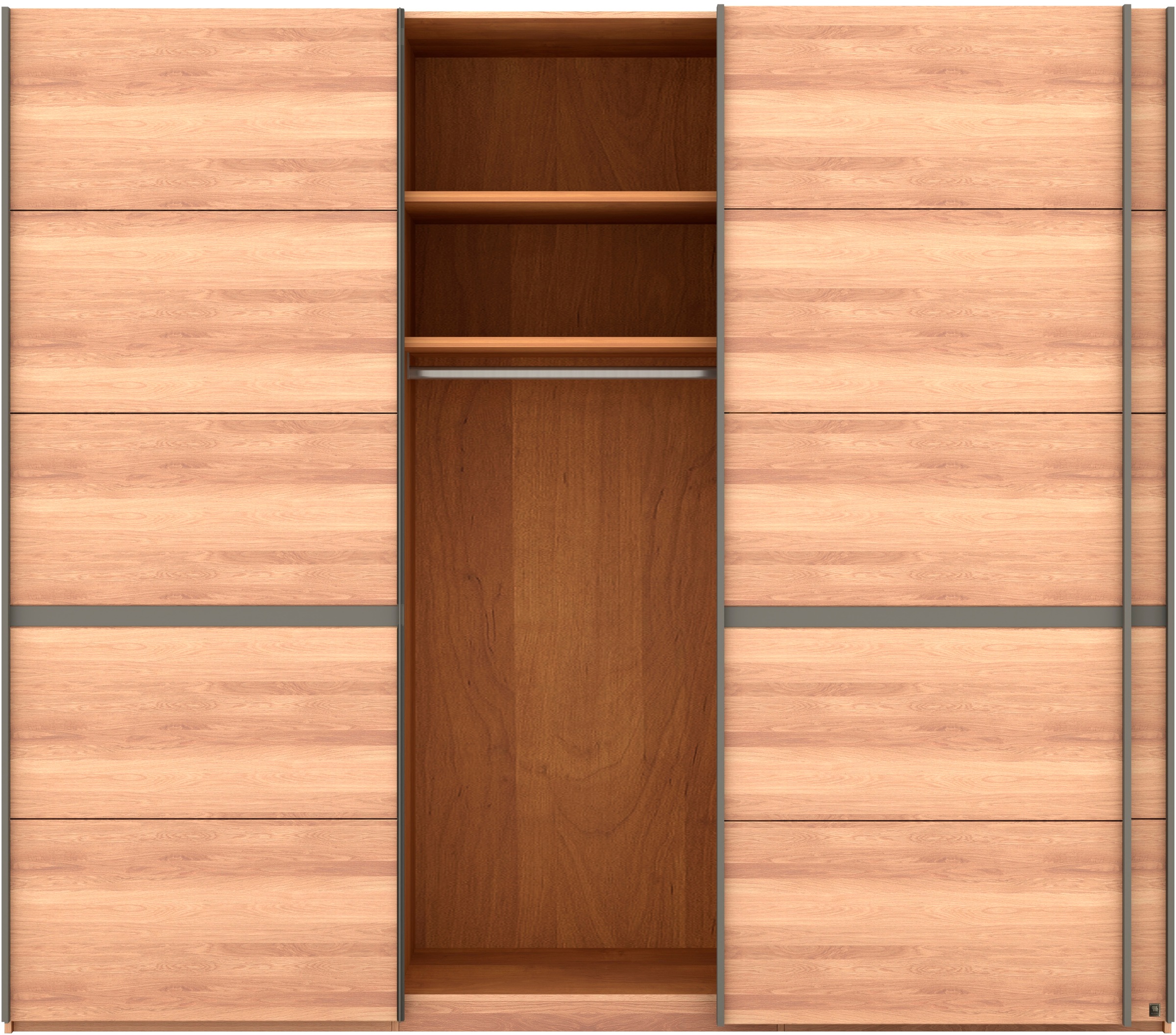 Musterring Schwebetürenschrank »Sorrent, Kleiderschrank, Schrank, Schiebetüren«, (Teilmassiv Eiche, MADE IN GERMANY), Türen in Eiche massiv mit Kassetten-Optik, verschiedene Maße verfügbar
