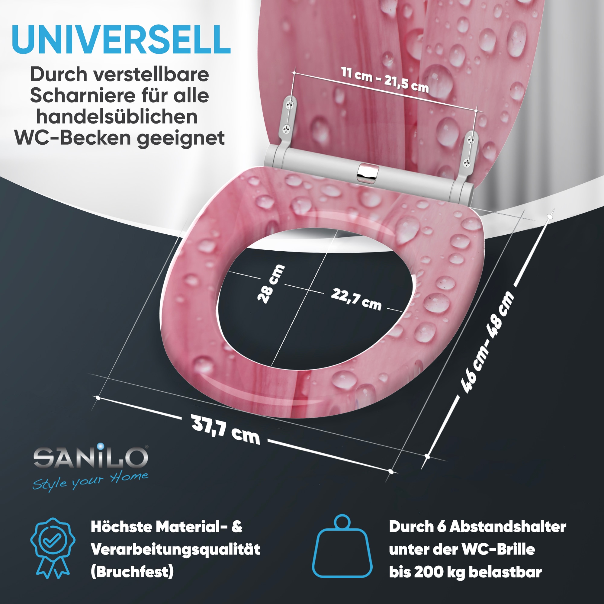 Sanilo WC-Sitz »Pink Flower mit Absenkautomatik & Quick Release« Premium Toilettendeckel, abnehmbar, leichte Montage von oben
