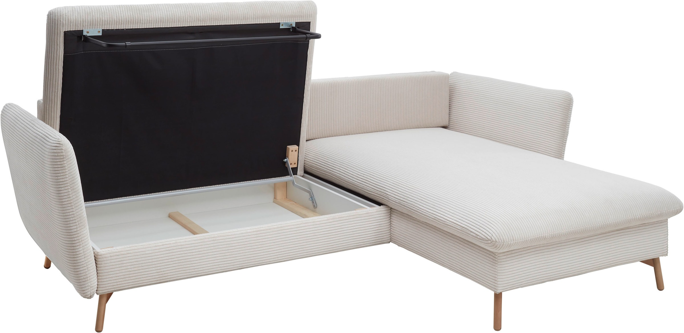 andas Ecksofa »MERLE, 258 cm, L-Form, traumhafter Cord,«, mit Bettfunktion und Bettkasten, Liegefläche 224 x 139