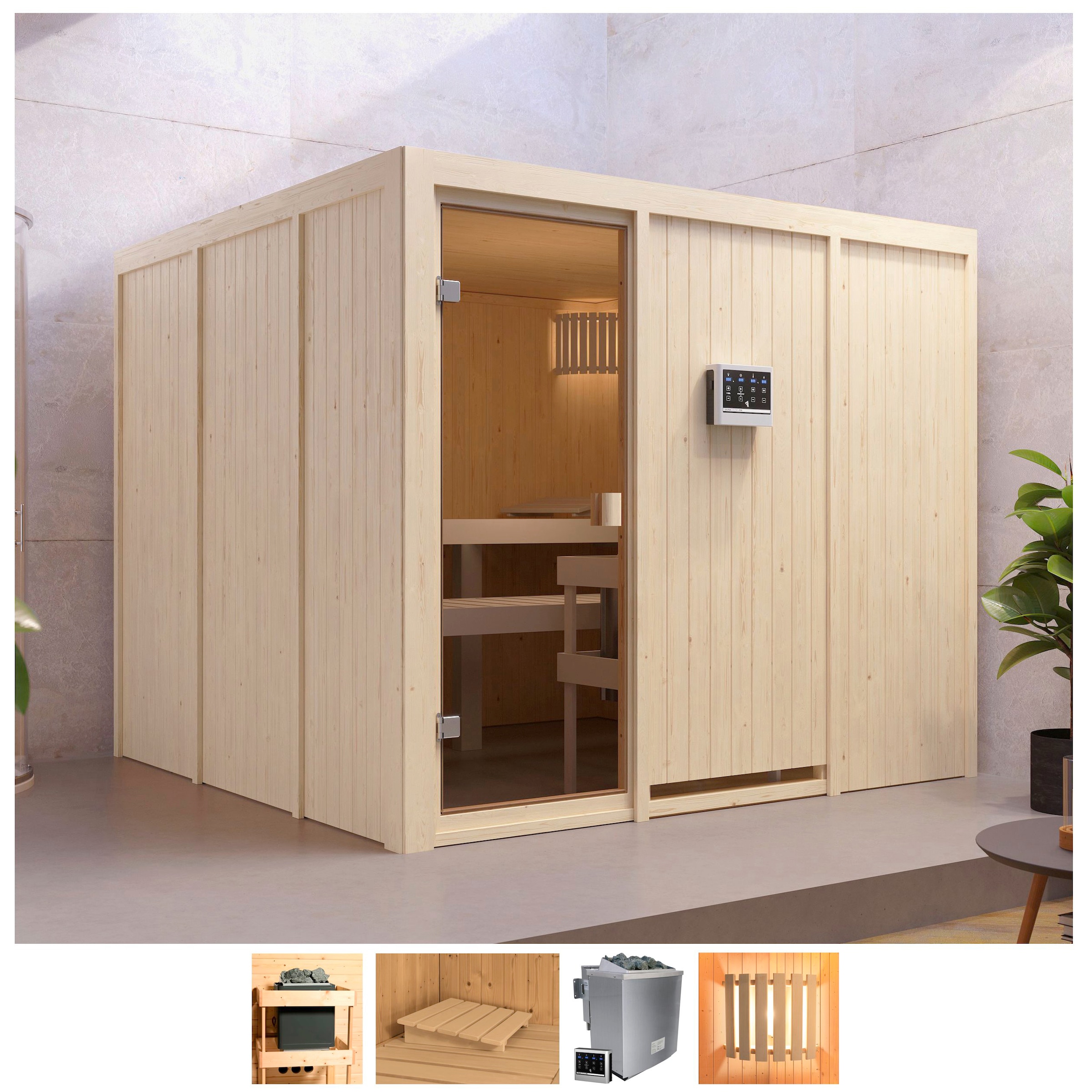 welltime Sauna »Ferun«, 9-kW-Bio-Ofen mit ext. Steuerung günstig online kaufen