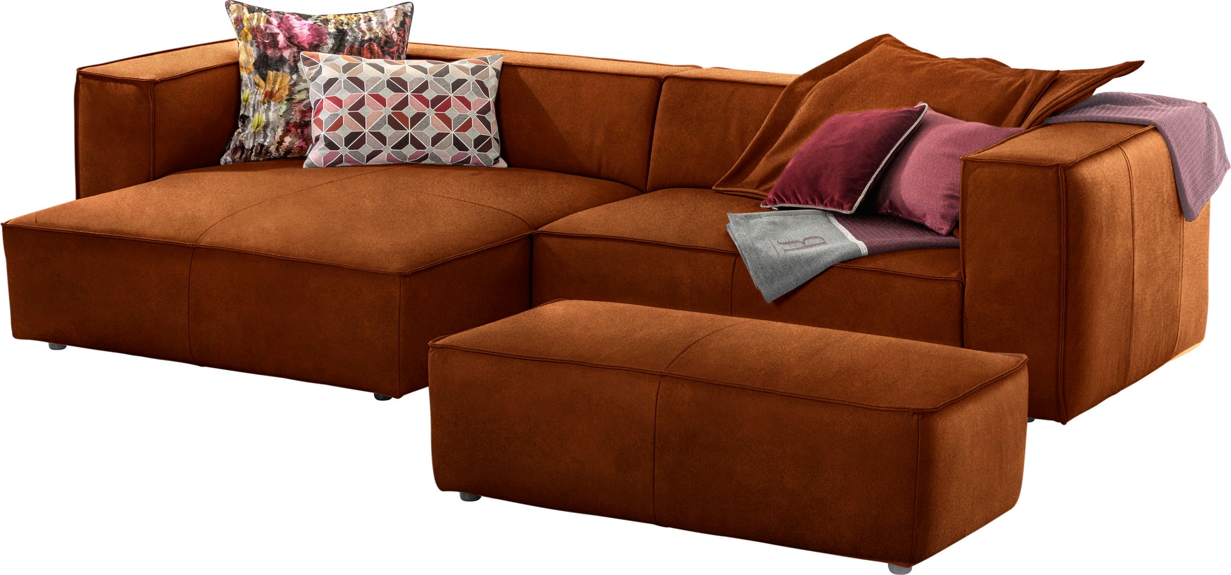 W.SCHILLIG Ecksofa »around-the-block«, (Spar-Set), inklusive Hocker, mit eleganter Biese, mit Federkern