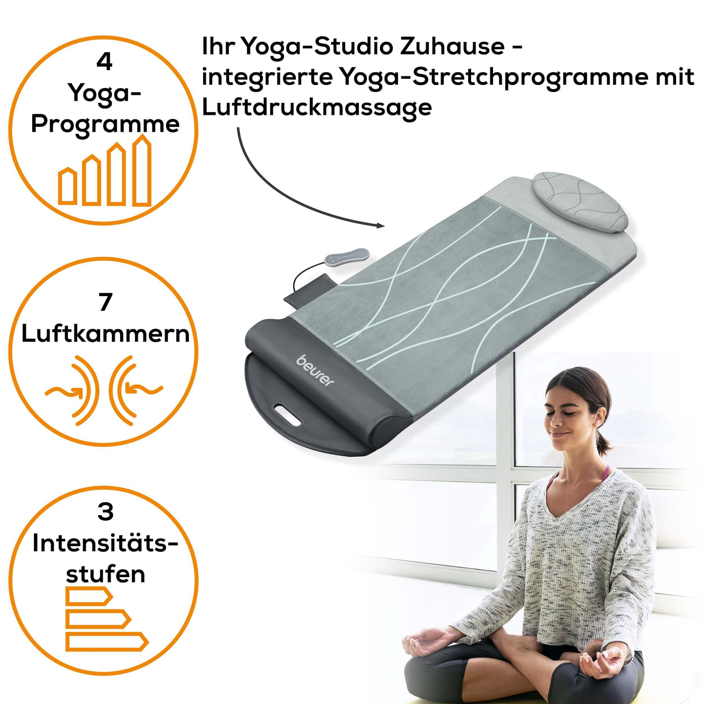 BEURER Massagematte »MG 280 Yoga-& Stretchmatte zum Dehnen & Stretchen«, 7 Luftkammern zur Imitation von Yoga- & Dehnübungen, mit Wärmefunktion