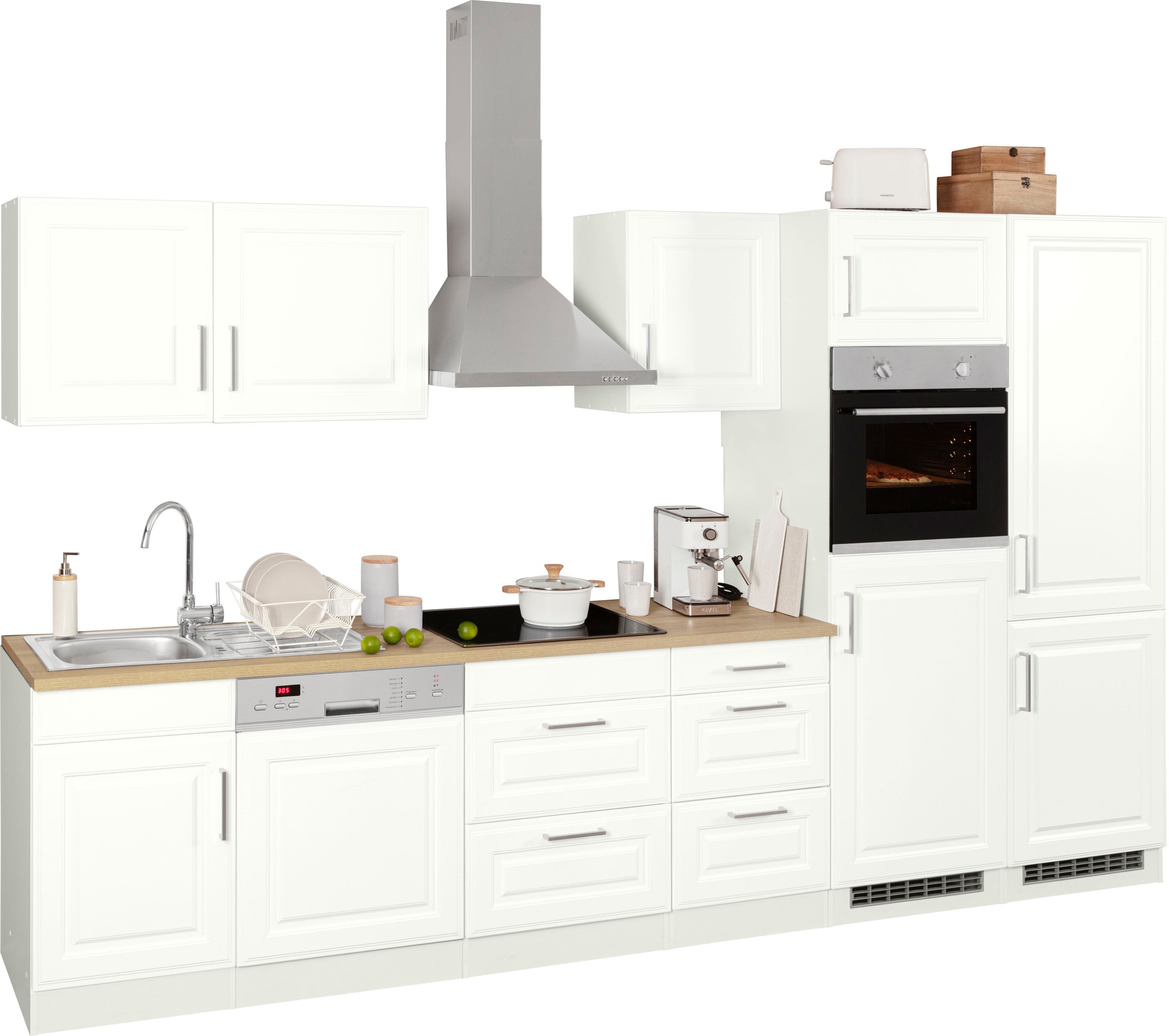 HELD MÖBEL Küchenzeile »Stockholm«, Breite 340 cm, mit hochwertigen MDF Fronten im Landhaus-Stil
