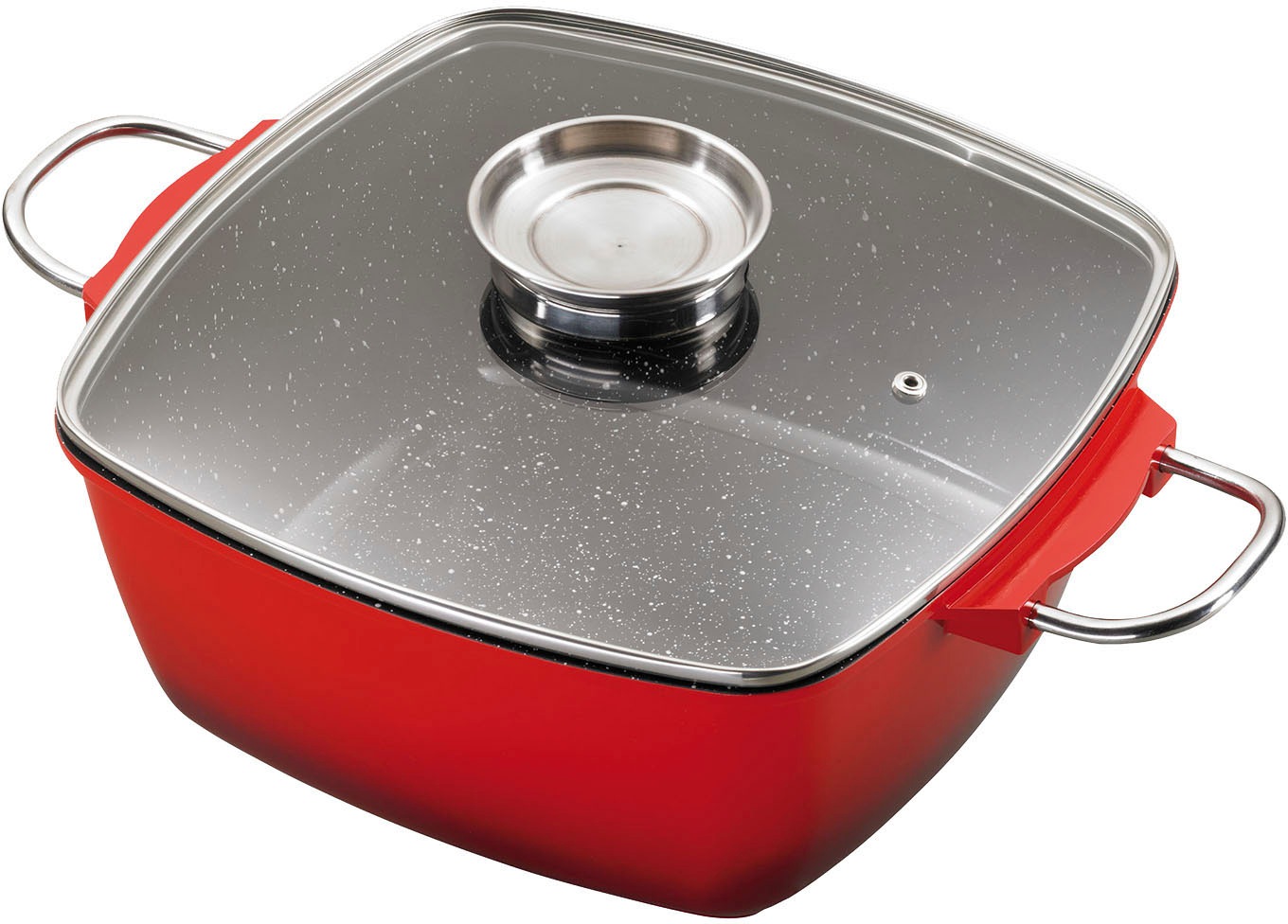 KING Bräter »5L«, Aluminiumguss, (Set, 8 tlg., 3 Schüsseln mit Kunststoffdeckeln: Ø17.5 Ø14.5 Ø12cm, 28x28cm), Aromaknopf, Induktion, mit Glasdeckel, Antihaft-Keramikbeschichtung
