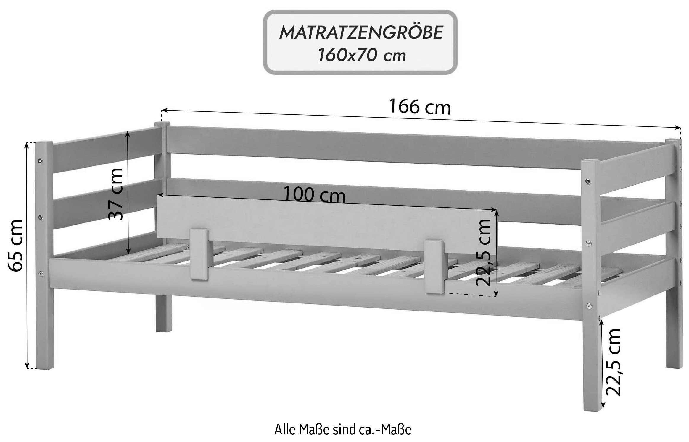 Hoppekids Einzelbett »ECO Comfort Kinderbett, Kiefer Massivholz, Jugendbett inkl. Rollrost«, 70x160 cm, wahlweise in verschieden Farben/ Matratze/ Absturzsicherung