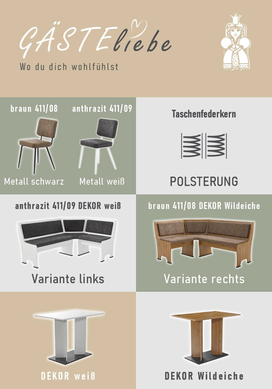 OTTO home Eckbankgruppe »Theo (Set, 4-tlg. Tisch, Bank und 2 Stühle) 2 Farben wählbar« Bank links/rechts montierbar, mit Stauraum, Stühle im 2er Set