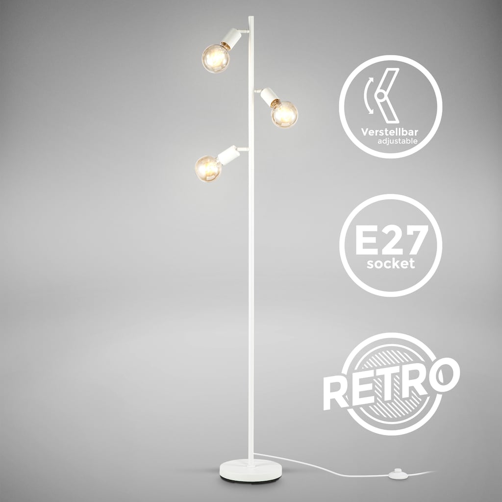 B.K.Licht Stehlampe, 3 flammig-flammig, Stehleuchte, 3-flammig, E27, Schwenkbar, Retro, Fußschalter, Metall