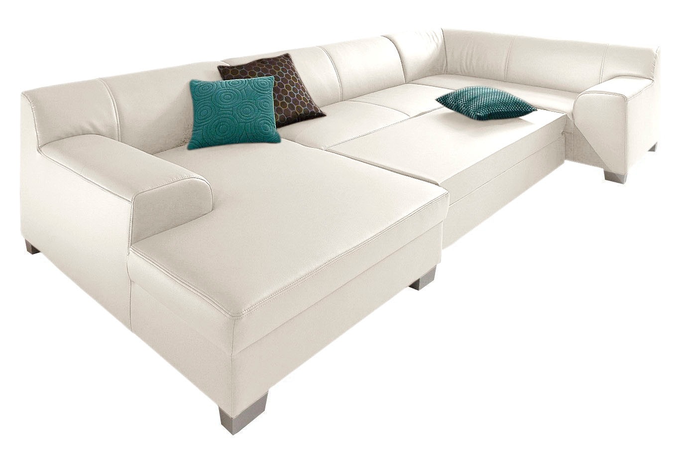 DOMO collection Wohnlandschaft »Amando in vielen Bezugsvarianten, auch in Leder, komfortabel, U-Form«, wahlweise mit Bettfunktion, fester Sitzkomfort, frei im Raum stellbar